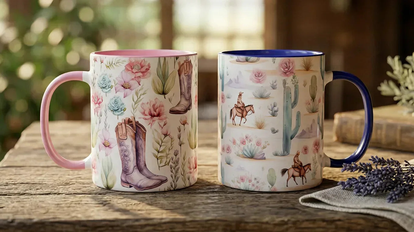 Western Boho Mugs — A Softer Take on Garden and Western-Inspired Designs