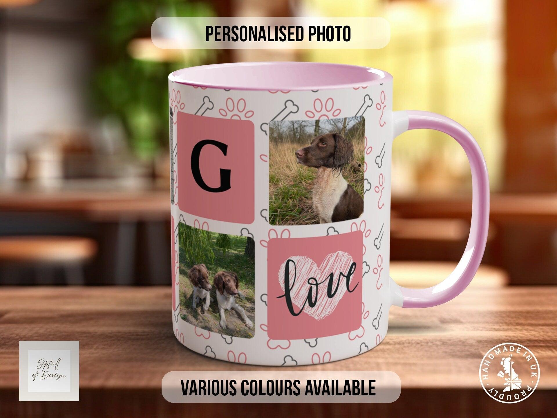Personalised Dog Mug - Pink Photo Grid - Multiple Mug Colours - Sipfull of Design