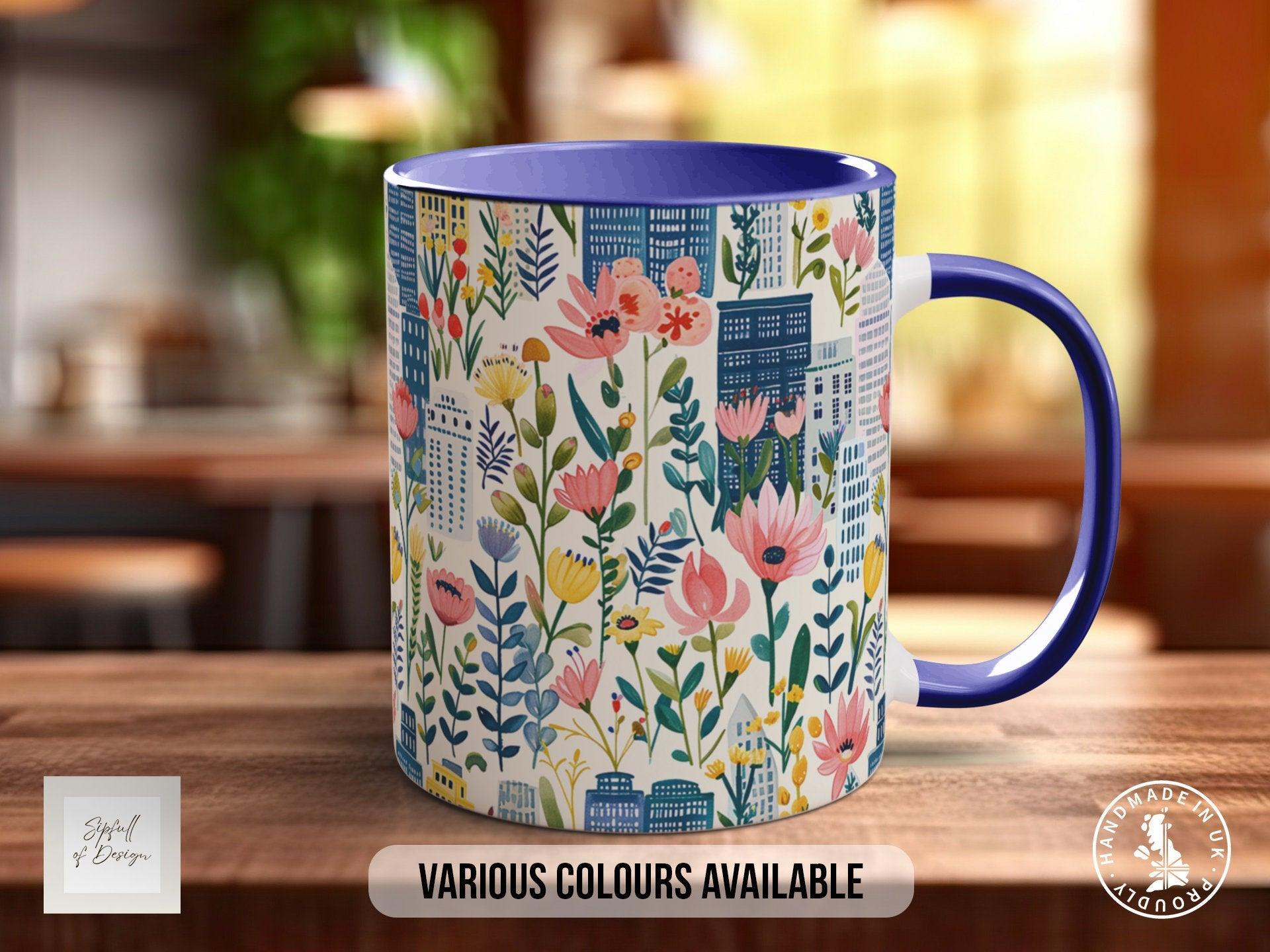 Cityscape Wildflower Pattern Full Wrap Coloured Art Mug - Design 1 - Sipfull of Design