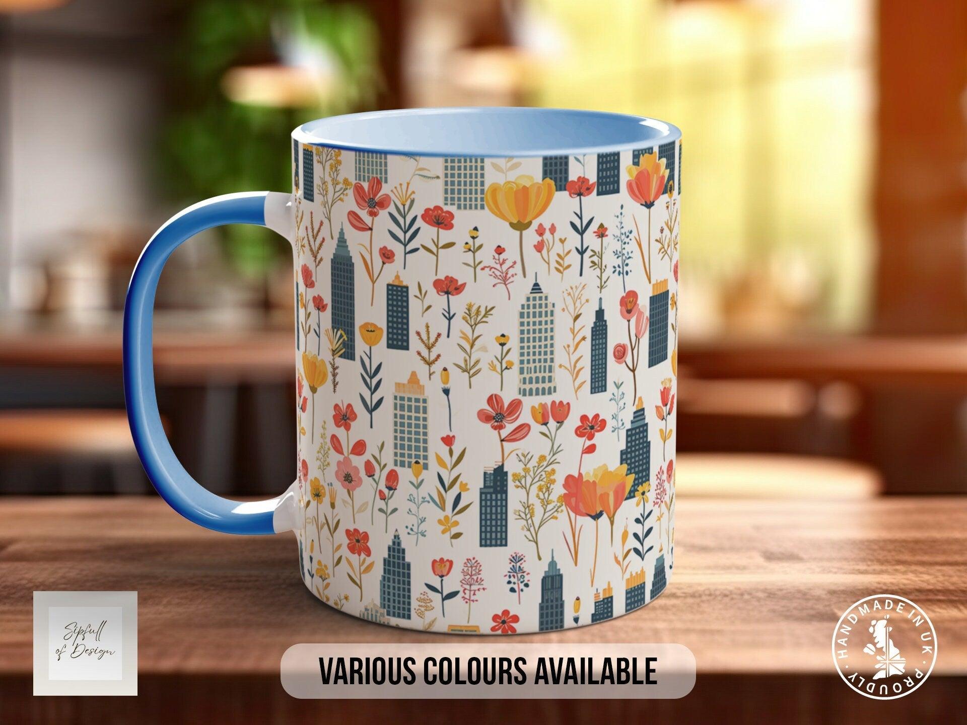 Cityscape Wildflower Pattern Full Wrap Coloured Art Mug - Design 4 - Sipfull of Design