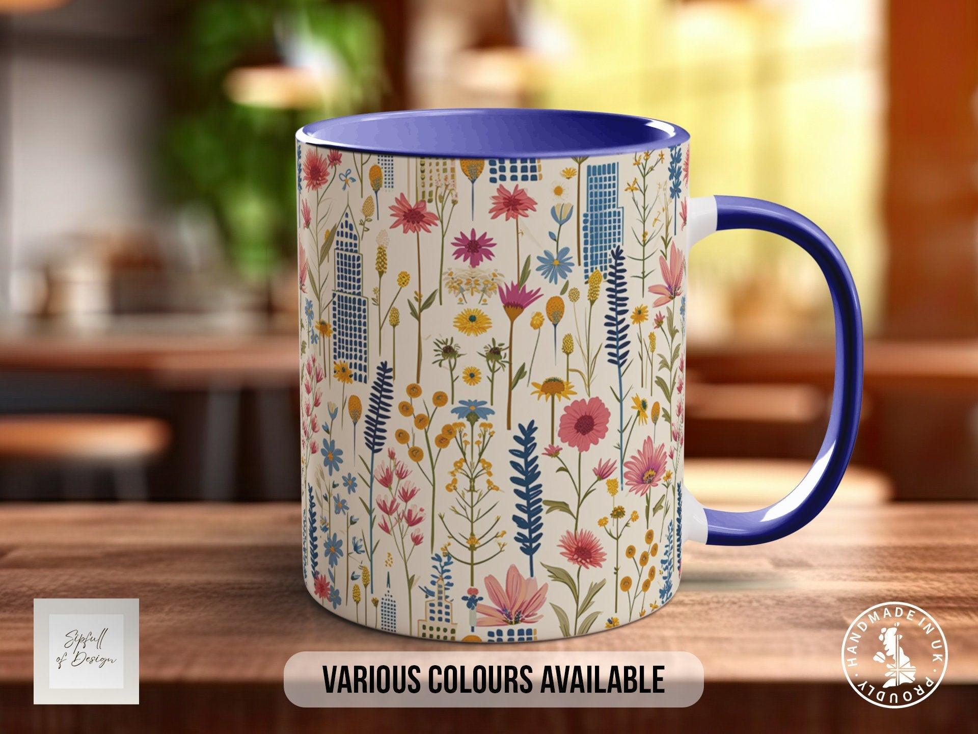 Cityscape Wildflower Pattern Full Wrap Coloured Art Mug - Design 5 - Sipfull of Design