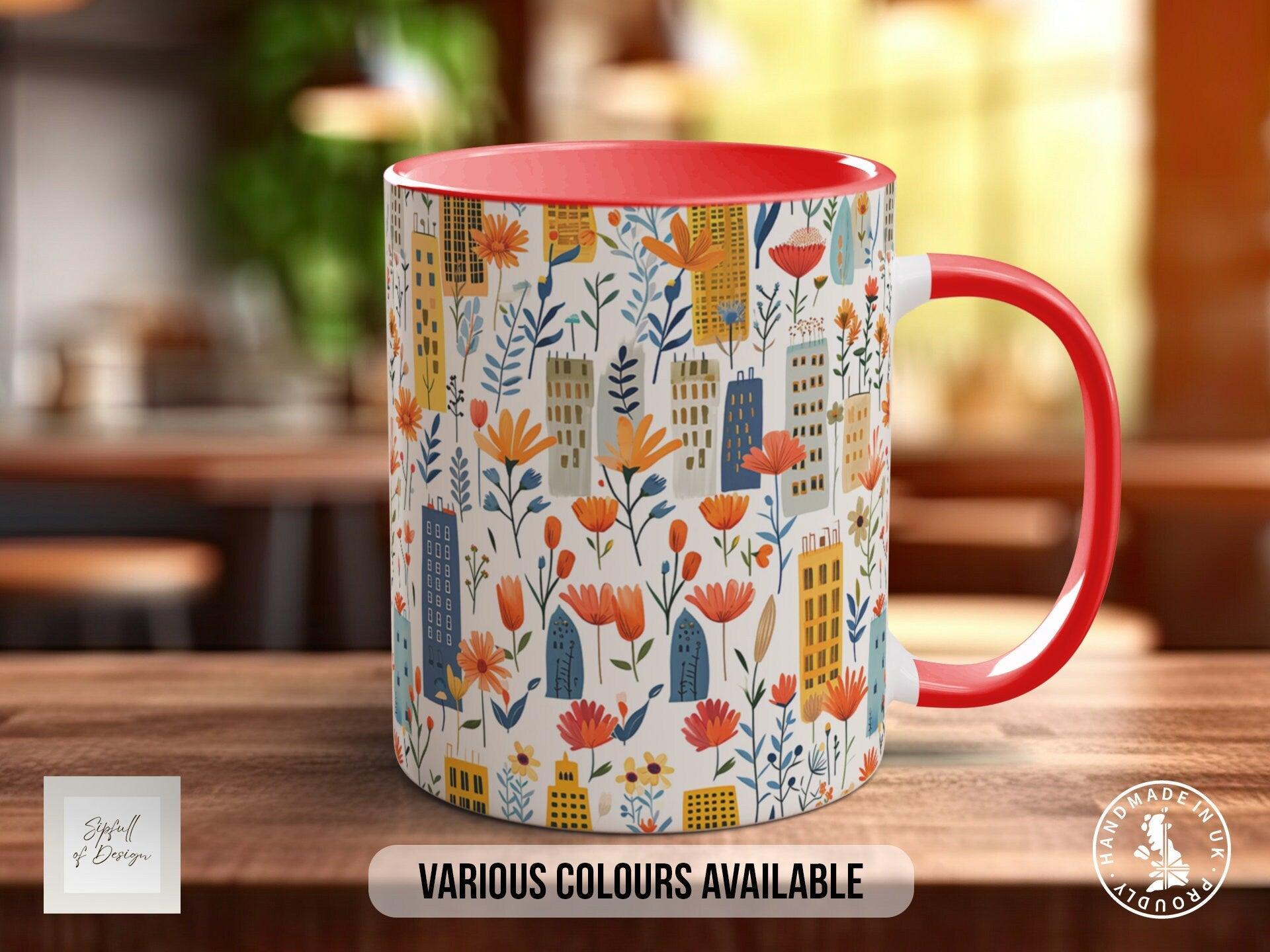 Cityscape Wildflower Pattern Full Wrap Coloured Art Mug - Design 6 - Sipfull of Design