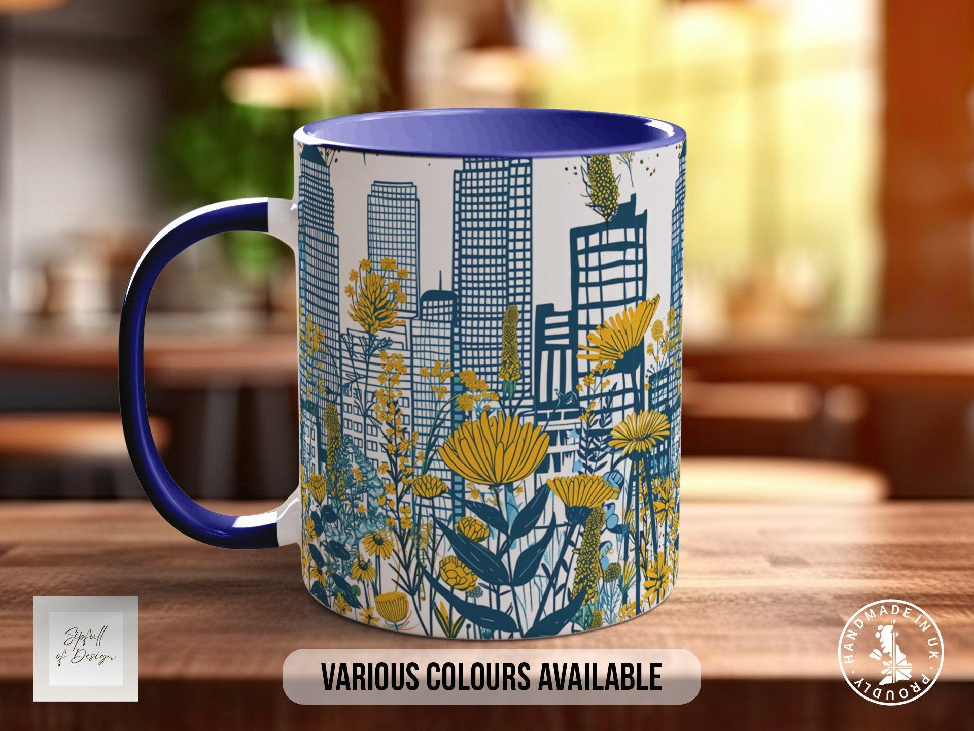 Cityscape Wildflower Pattern Full Wrap Coloured Art Mug - Design 8 - Sipfull of Design