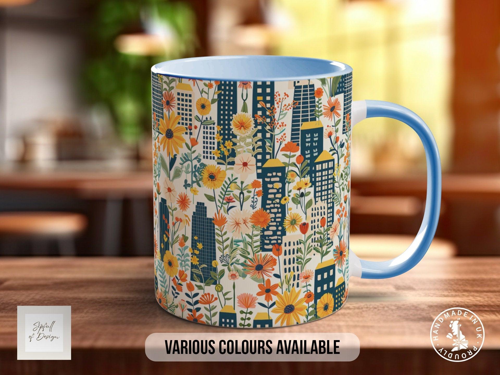 Cityscape Wildflower Pattern Full Wrap Coloured Art Mug - Design 9 - Sipfull of Design