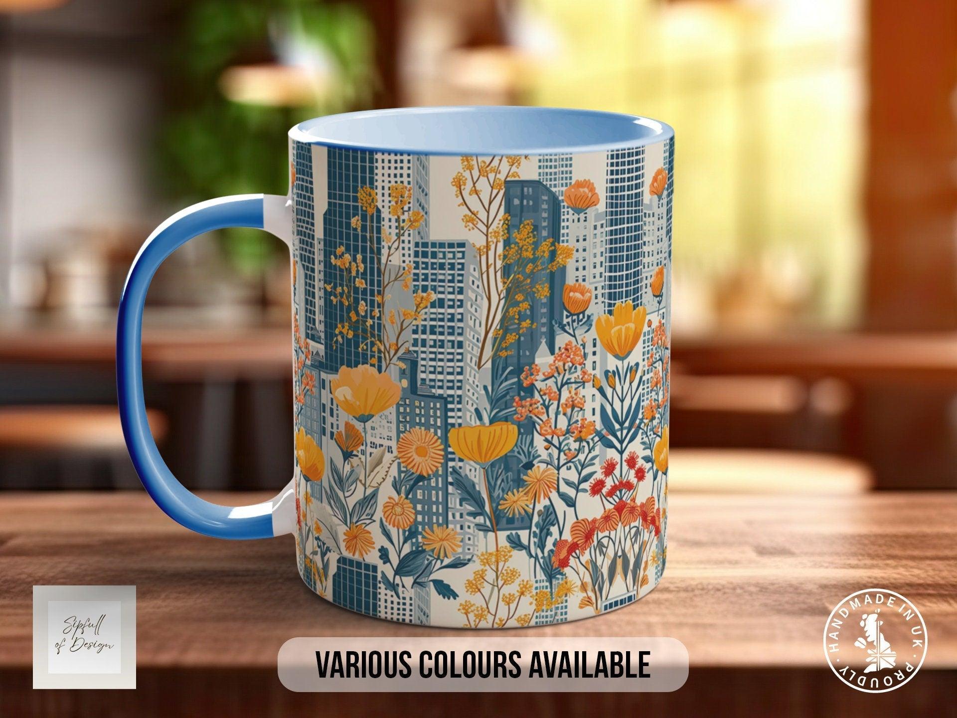 Cityscape Wildflower Pattern Full Wrap Coloured Art Mug - Design 11 - Sipfull of Design