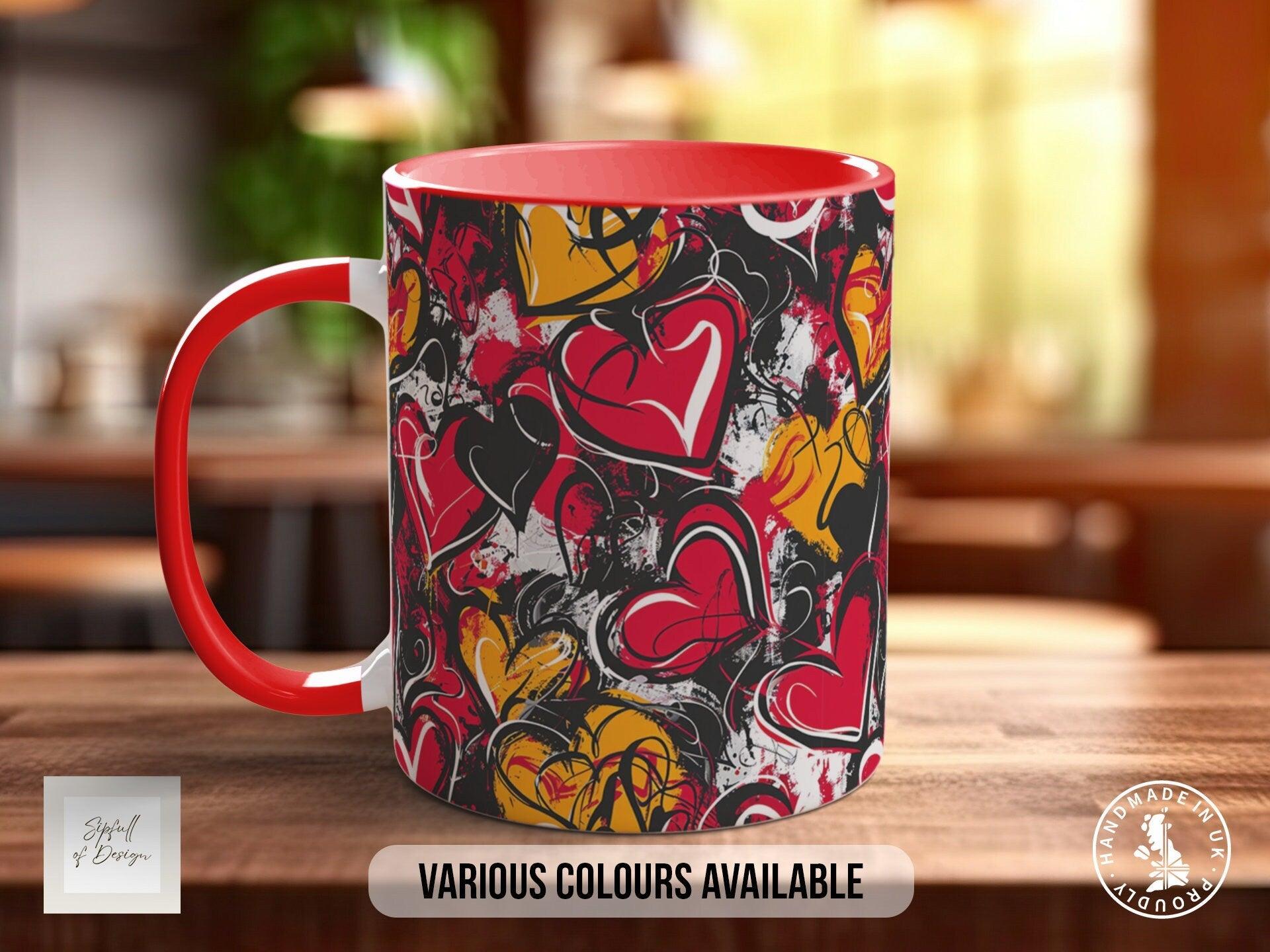 Graffiti Hearts Pattern Full Wrap Coloured Art Mug Design