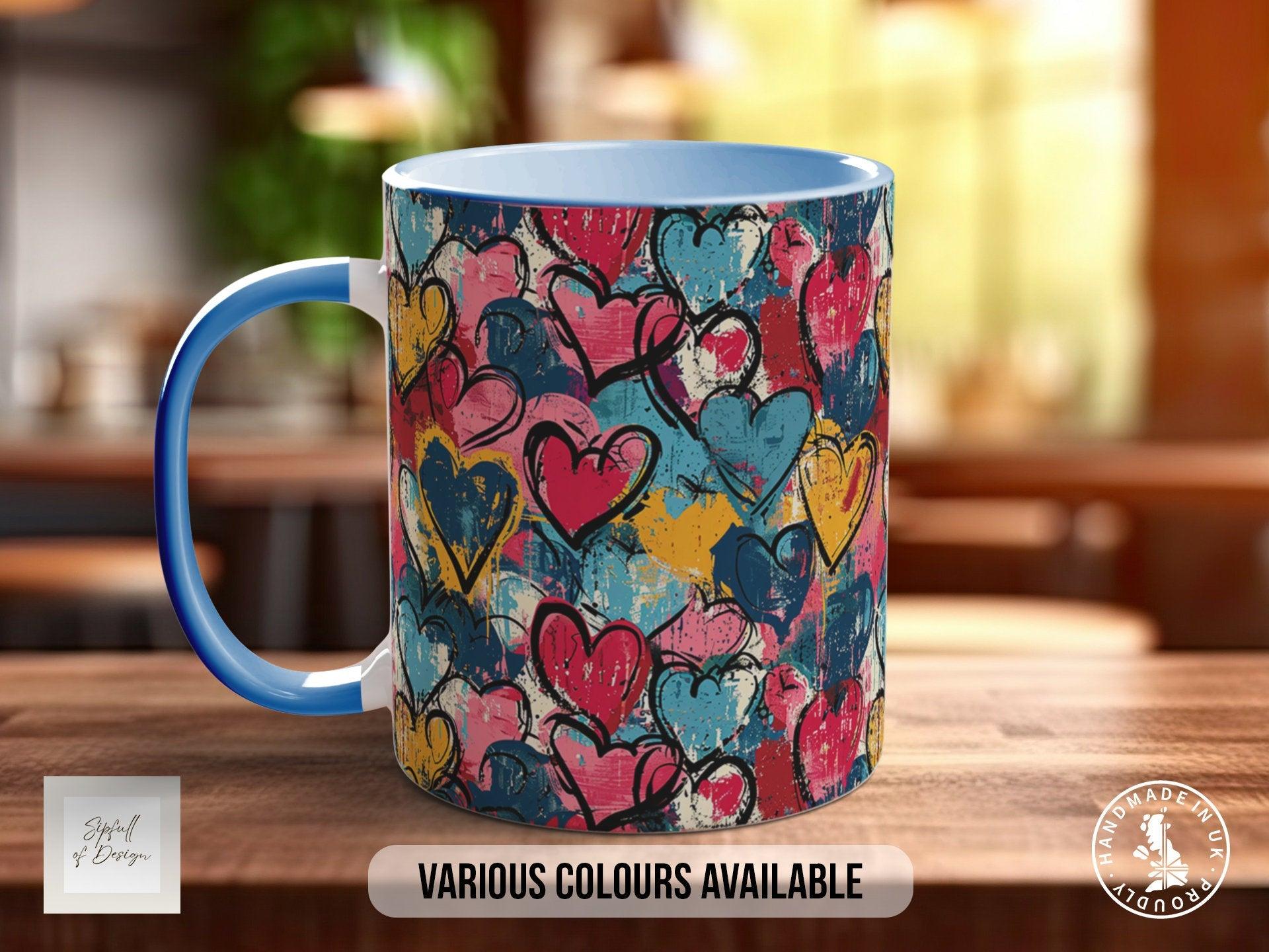 Graffiti Hearts Pattern Full Wrap Coloured Art Mug - Design 4 - Sipfull of Design