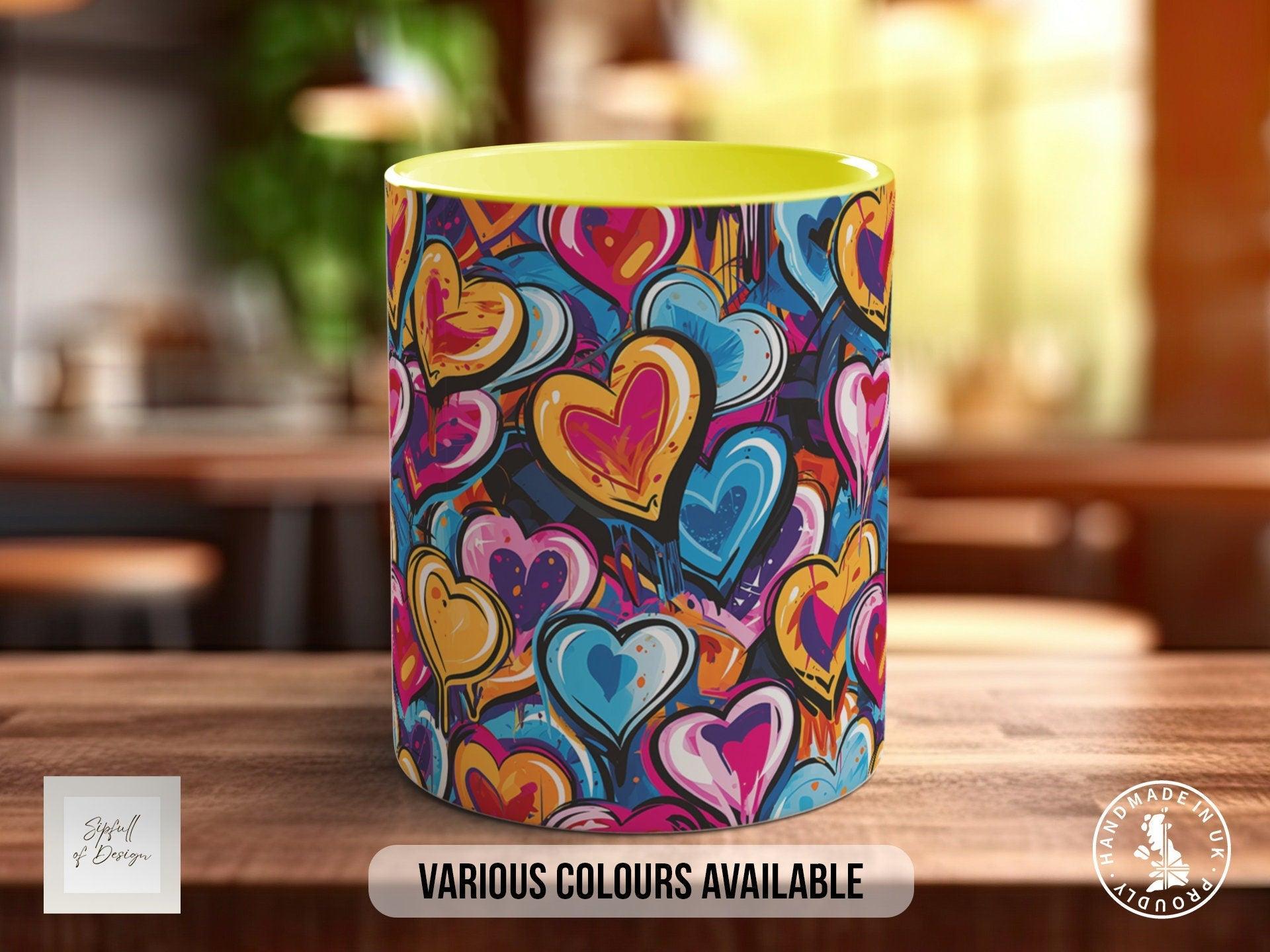 Graffiti Hearts Pattern Full Wrap Coloured Art Mug - Design 6 - Sipfull of Design