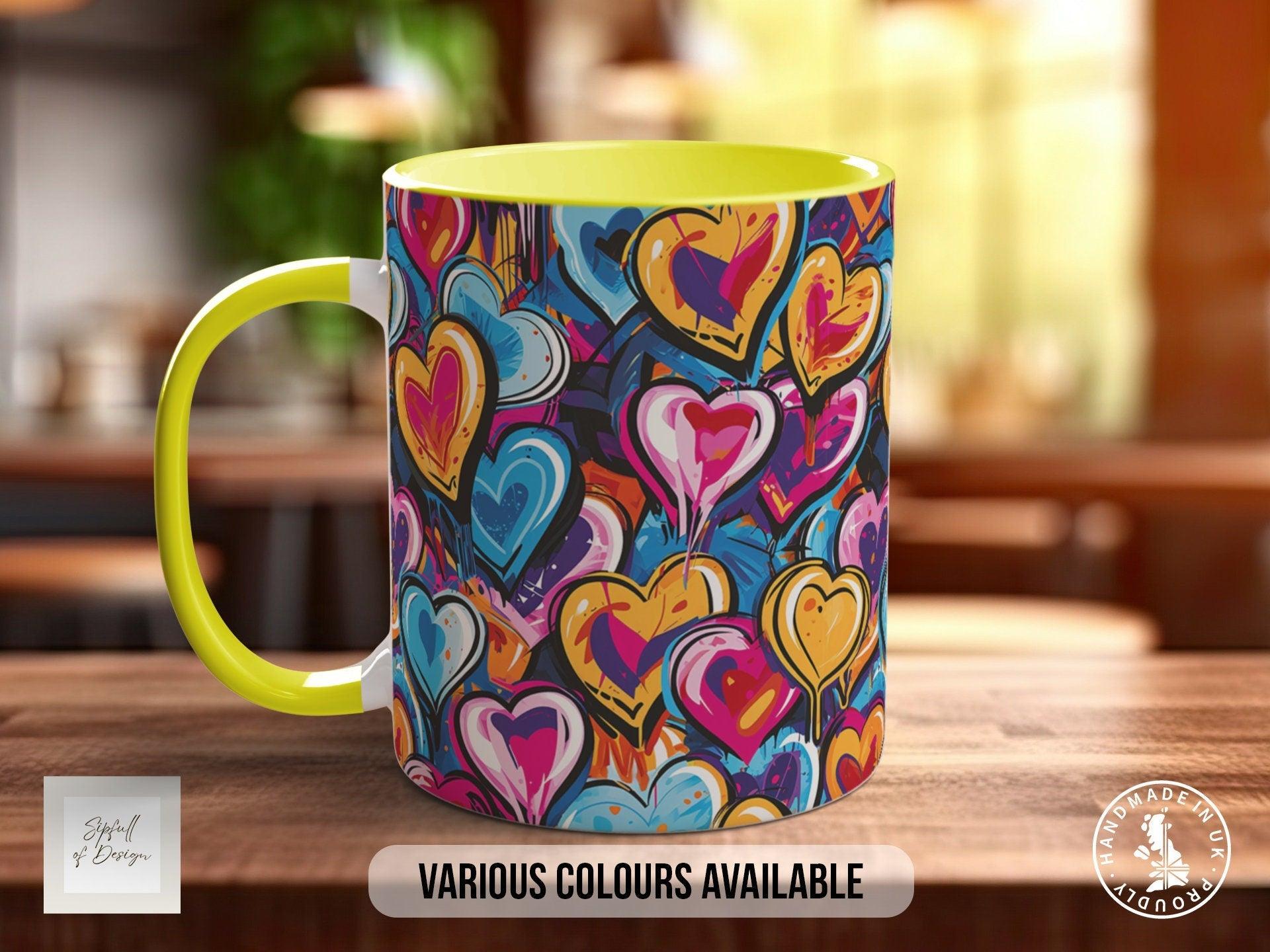 Graffiti Hearts Pattern Full Wrap Coloured Art Mug - Design 6 - Sipfull of Design