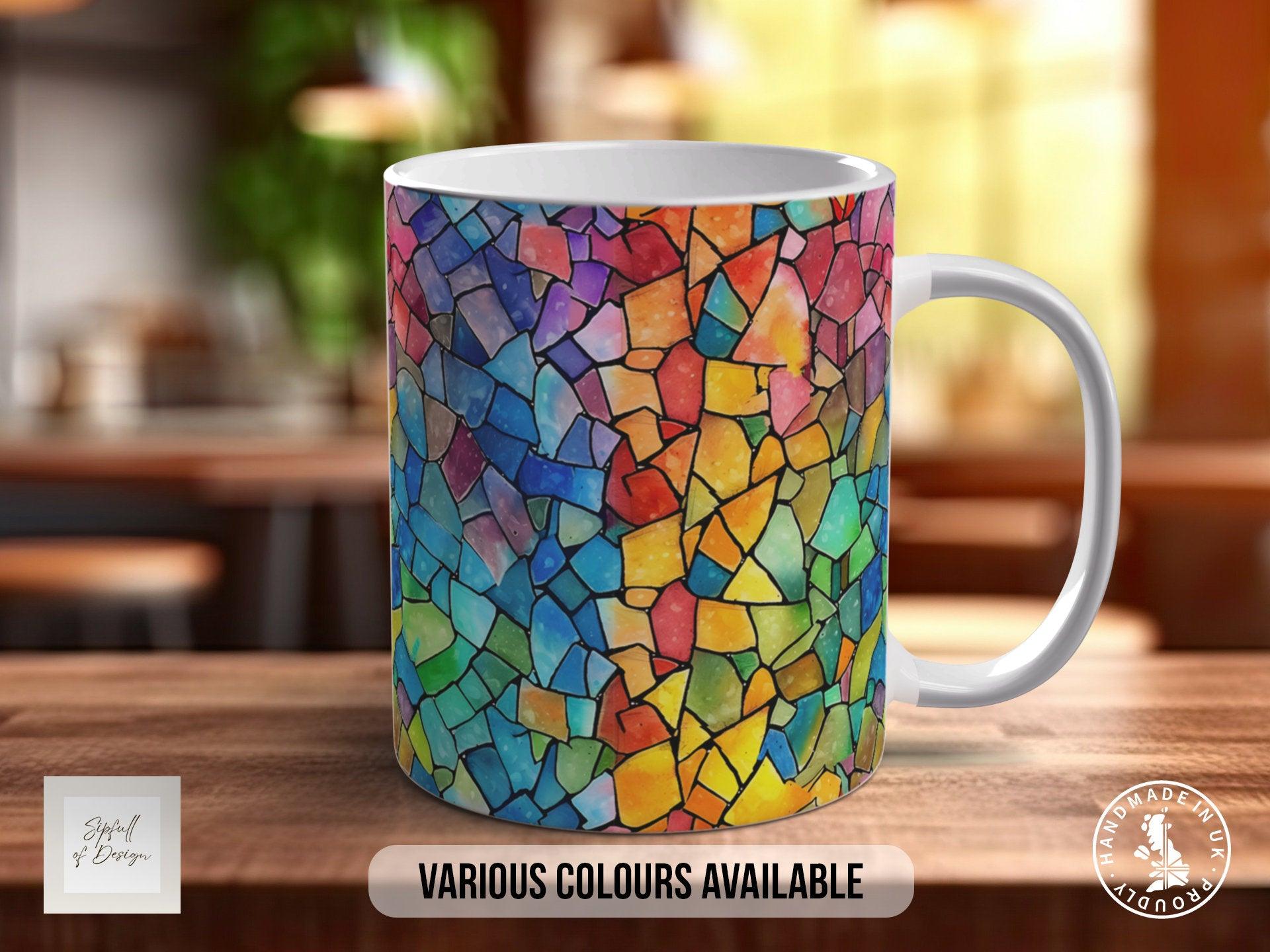 Watercolour Rainbow Stained Glass Pattern Full Wrap Coloured Art Mug - Design 2 - Sipfull of Design