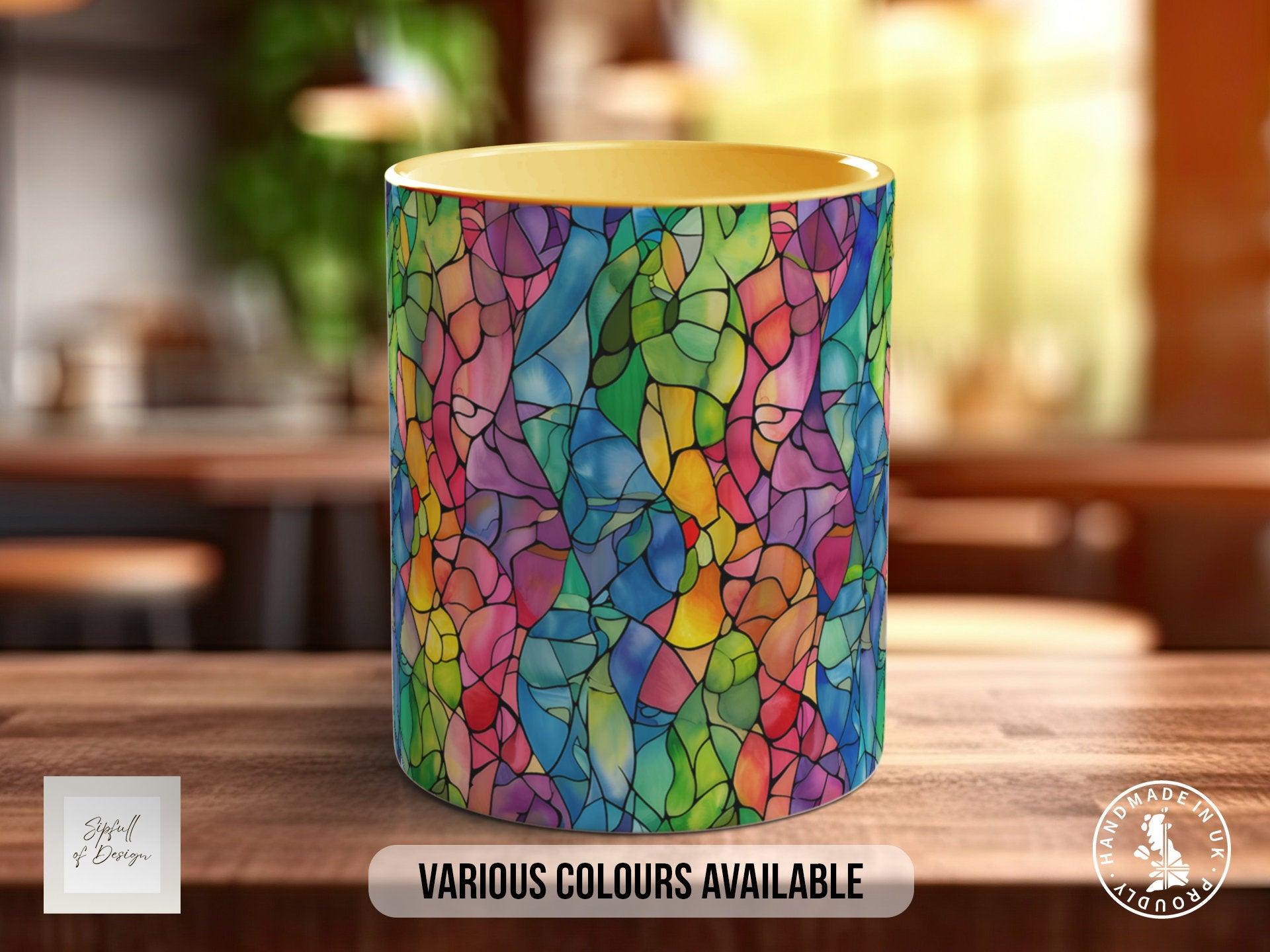 Watercolour Rainbow Stained Glass Pattern Full Wrap Coloured Art Mug - Design 4 - Sipfull of Design