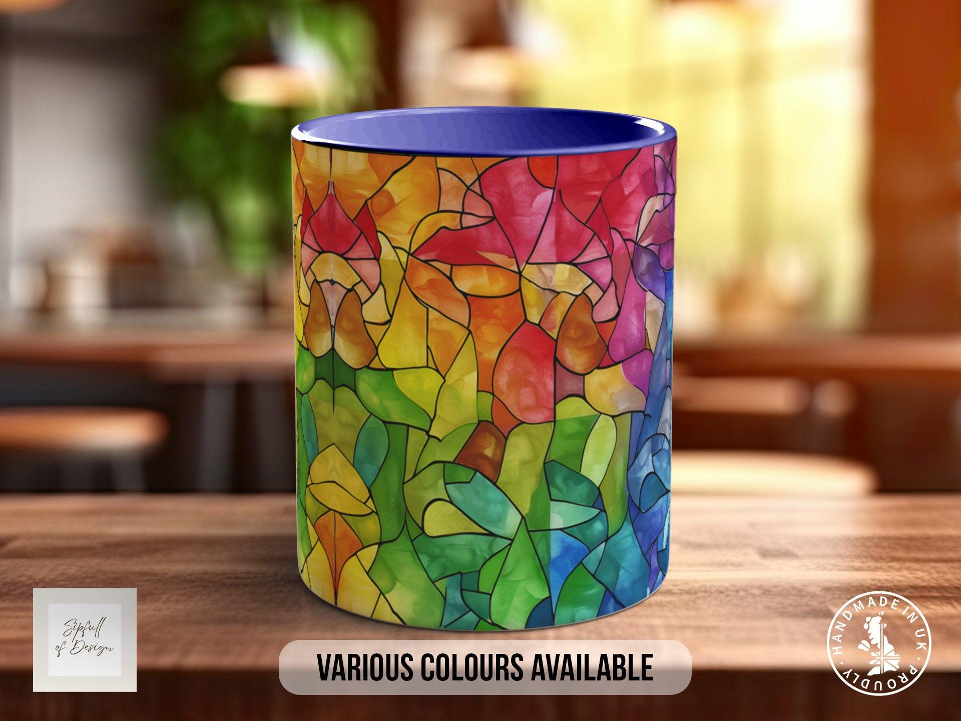 Watercolour Rainbow Stained Glass Pattern Full Wrap Coloured Art Mug - Design 8 - Sipfull of Design