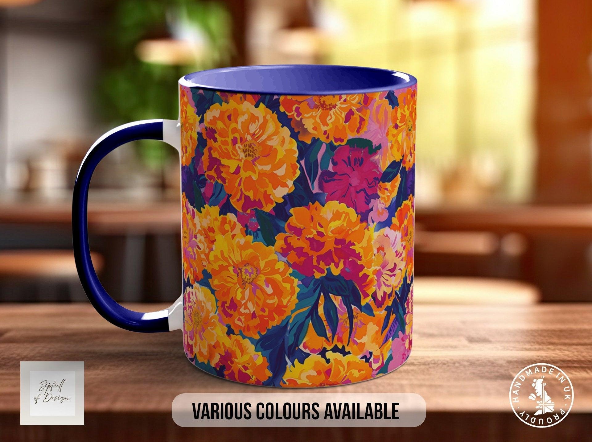 Birth Month Flowers Mug - October Marigold and Cosmos - - Sipfull of Design