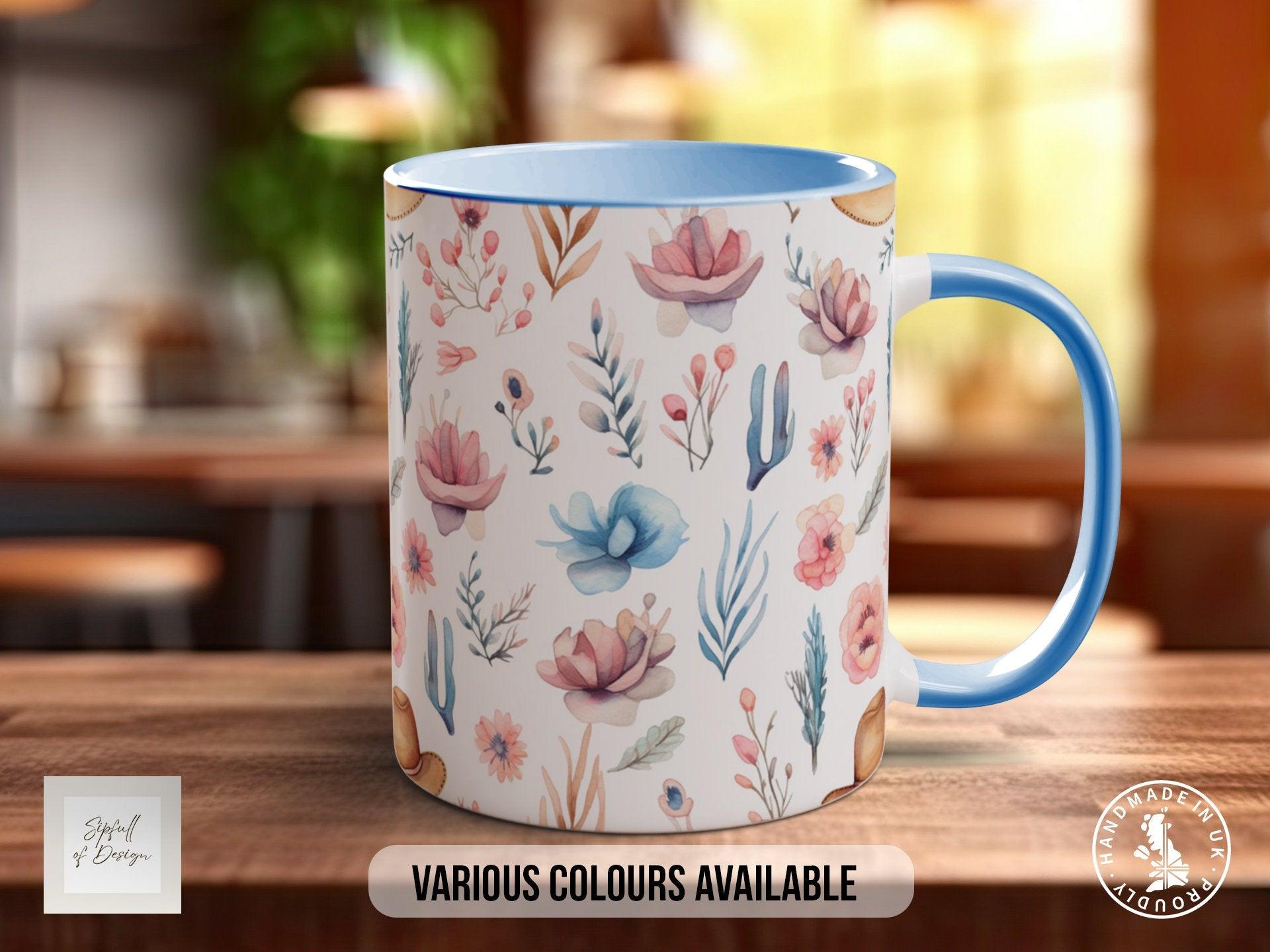 Coloured Floral Western Boho Full Wrap Art Mug - Design 4 - Sipfull of Design