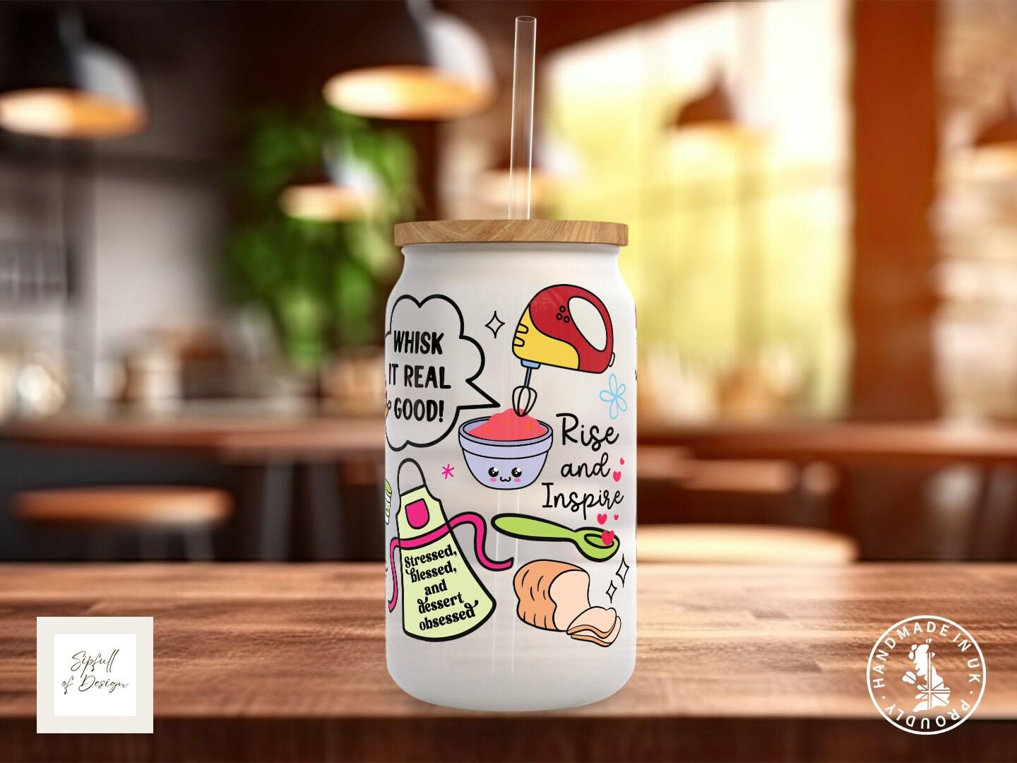 Life Is What You Bake It Frosted Glass Can - a bamboo cup of positivity with lid and straw! - Sipfull of Design