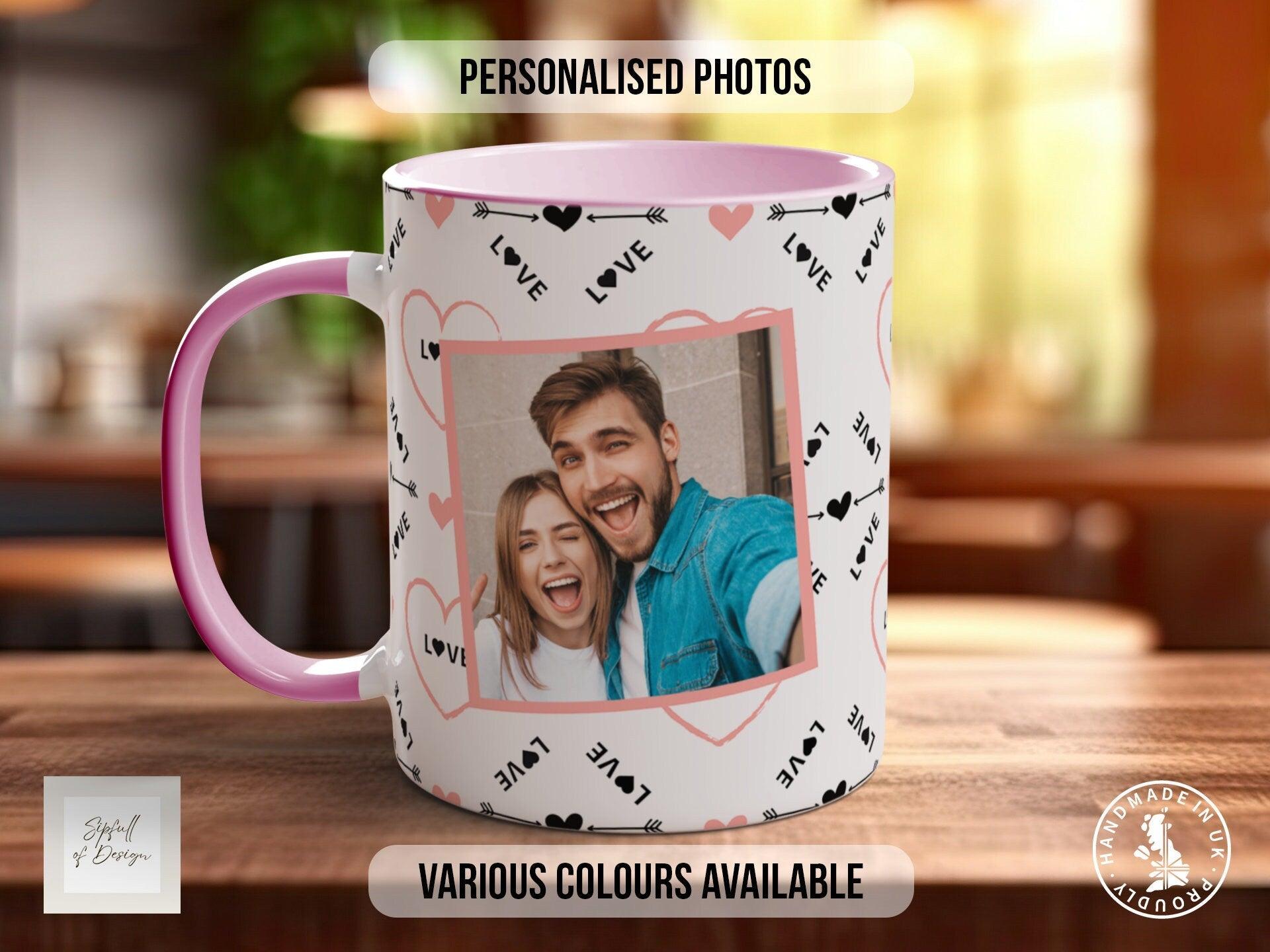 Love Heart personalised Photo Mug Valentines Coloured Mug - Sipfull of Design