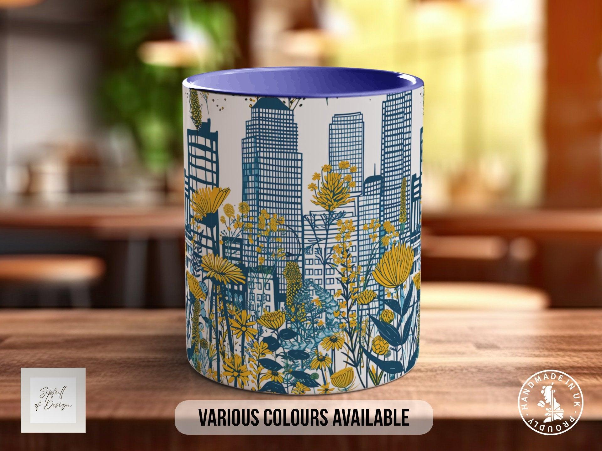Cityscape Wildflower Pattern Full Wrap Coloured Art Mug - Design 8 - Sipfull of Design