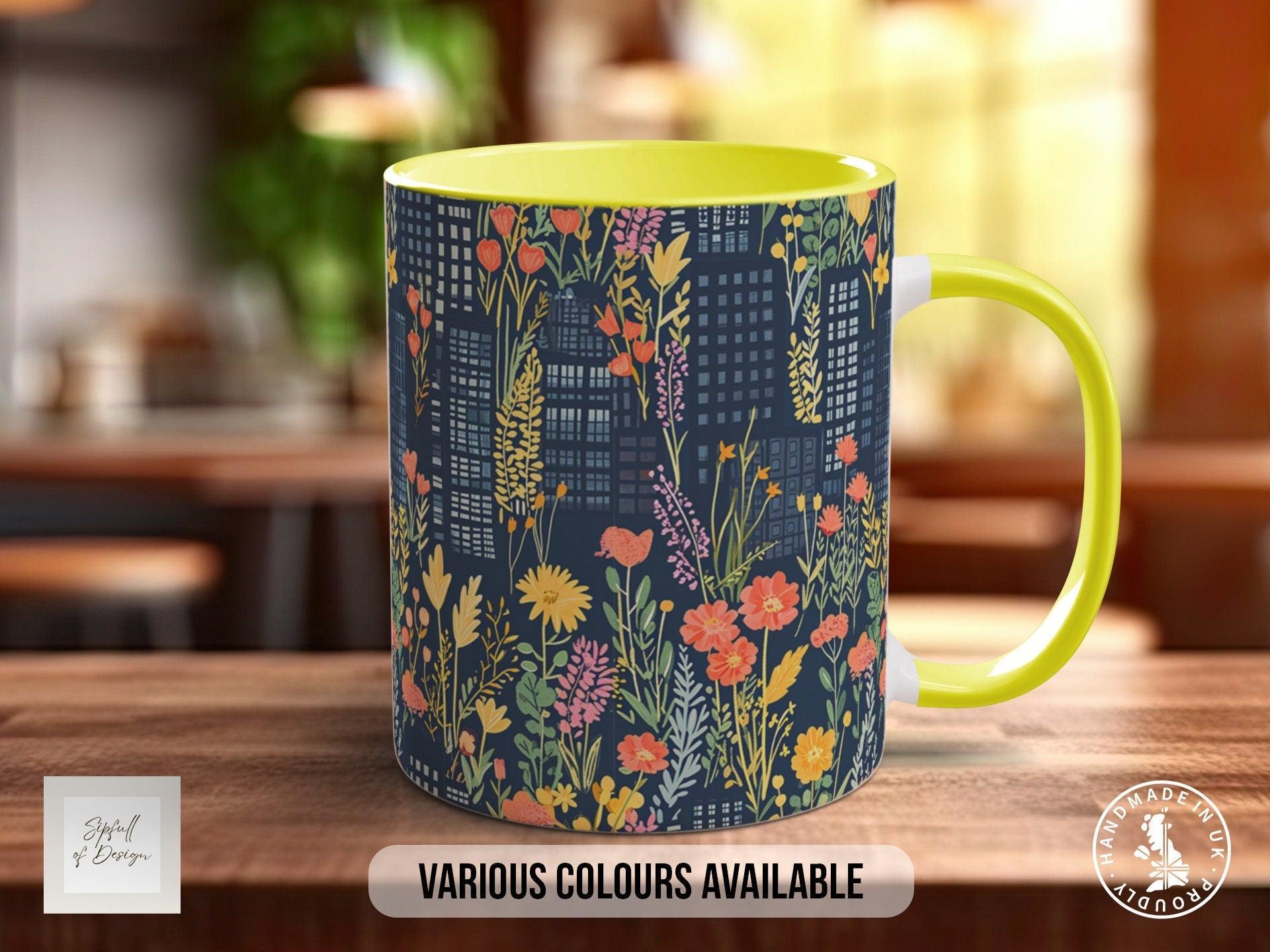 Cityscape Wildflower Pattern Full Wrap Coloured Art Mug - Design 10 - Sipfull of Design
