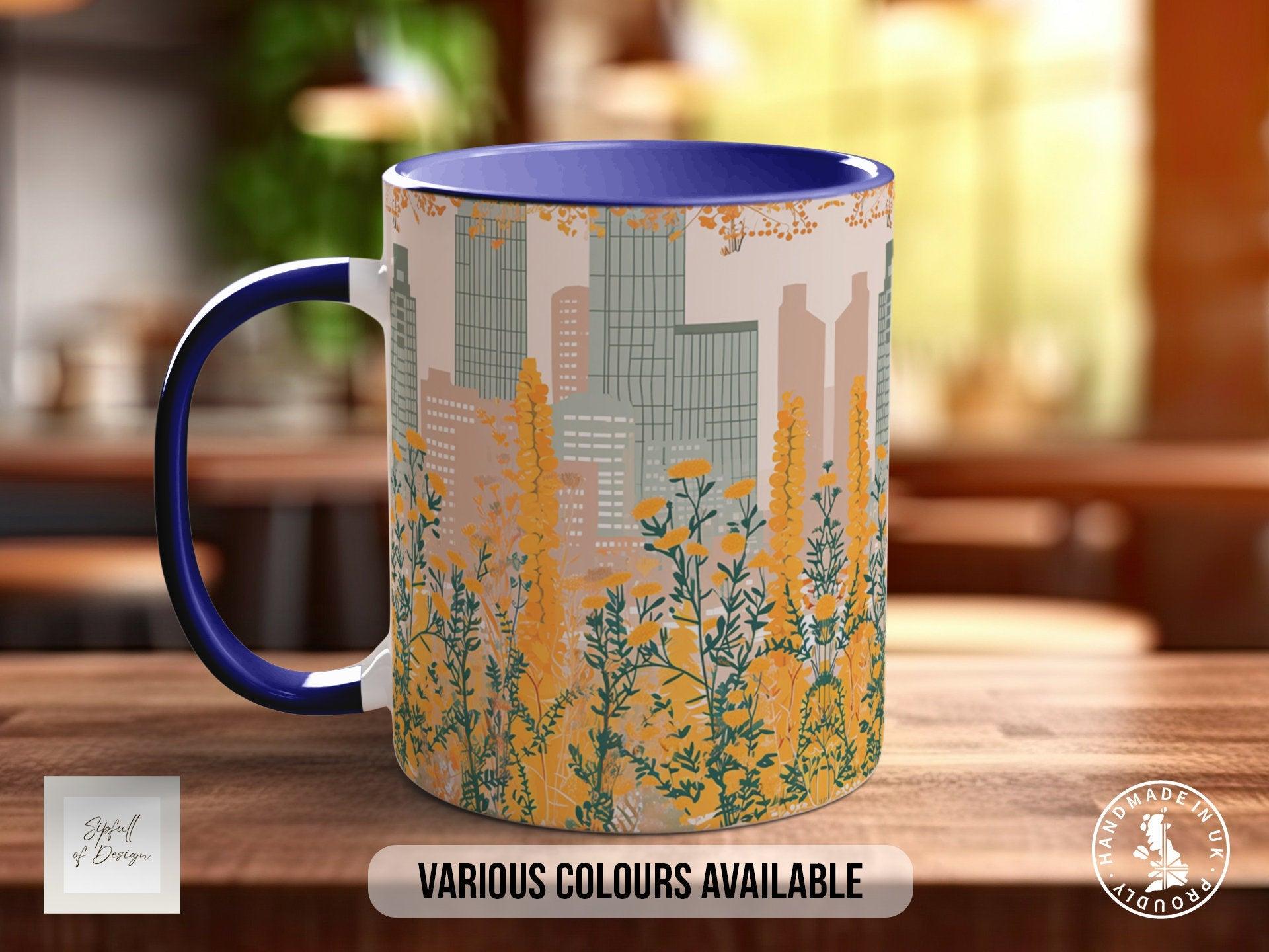 Cityscape Wildflower Pattern Full Wrap Coloured Art Mug - Design 12 - Sipfull of Design