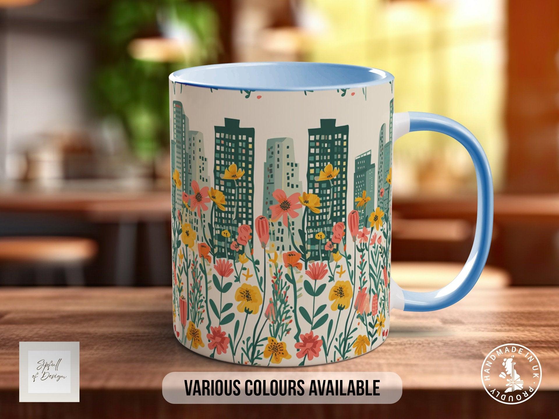 Cityscape Wildflower Pattern Full Wrap Coloured Art Mug - Design 15 - Sipfull of Design