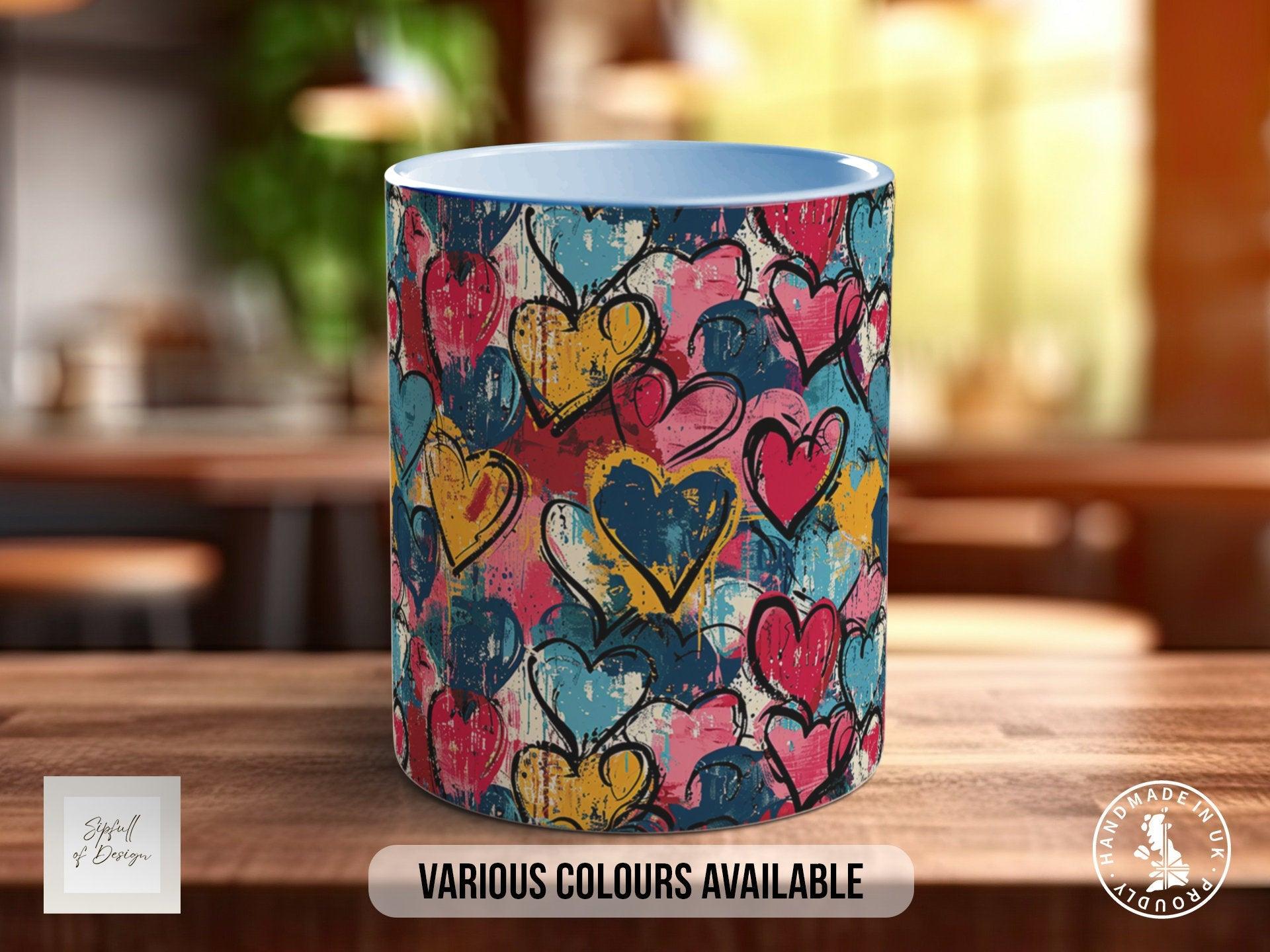 Graffiti Hearts Pattern Full Wrap Coloured Art Mug - Design 4 - Sipfull of Design