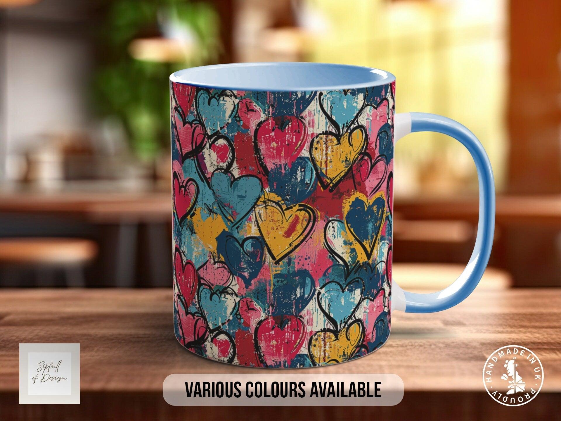 Graffiti Hearts Pattern Full Wrap Coloured Art Mug - Design 4 - Sipfull of Design