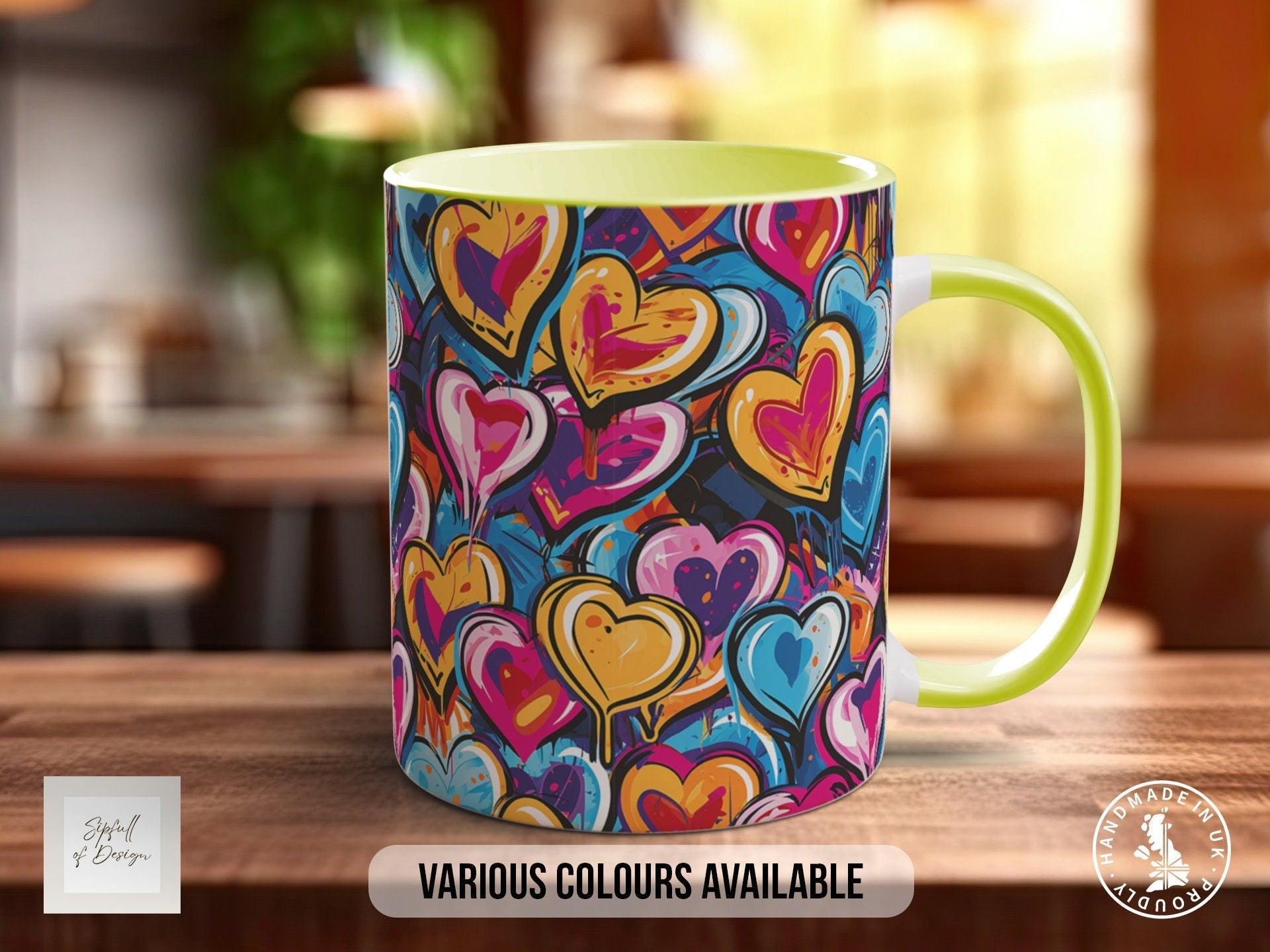 Graffiti Hearts Pattern Full Wrap Coloured Art Mug - Design 6 - Sipfull of Design