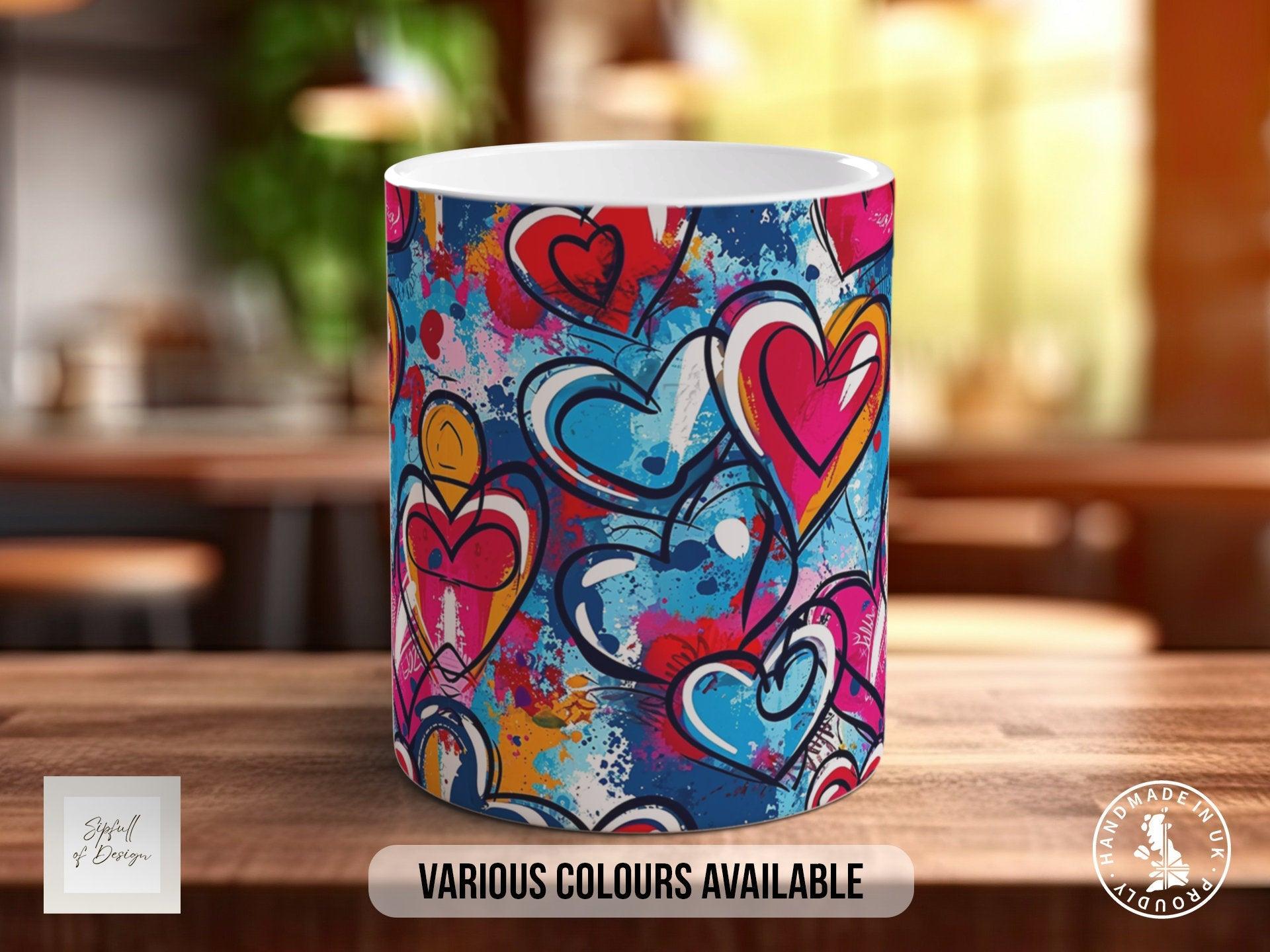 Graffiti Hearts Pattern Full Wrap Coloured Art Mug - Design 11 - Sipfull of Design