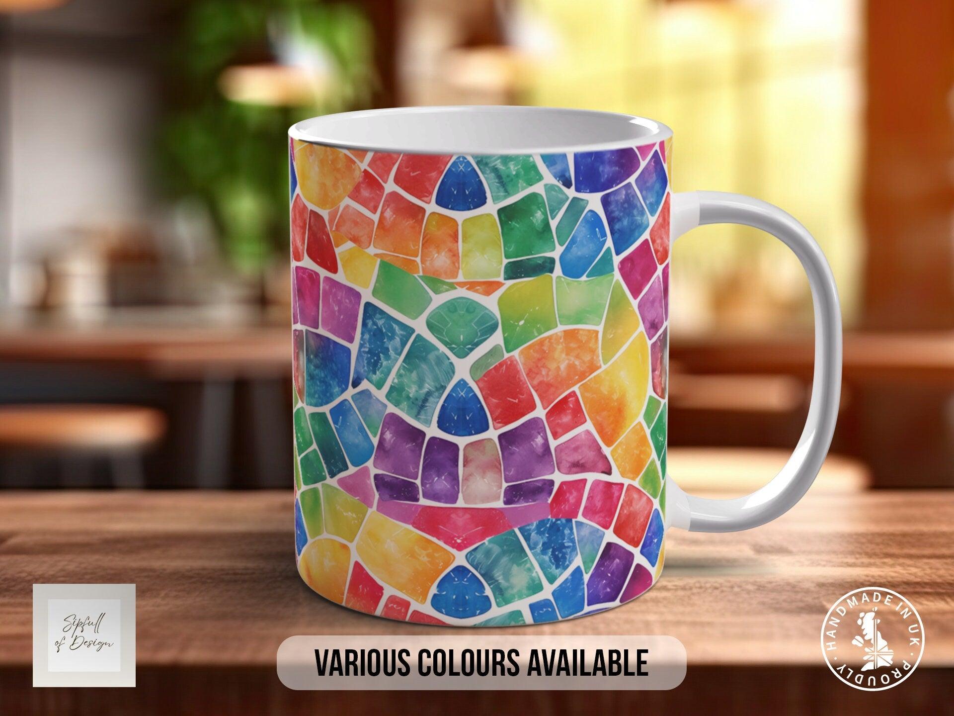 Watercolour Rainbow Stained Glass Pattern Full Wrap Coloured Art Mug - Design 1 - Sipfull of Design
