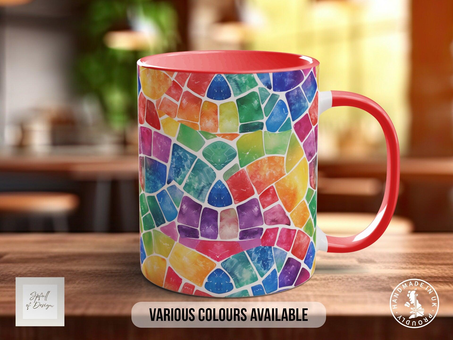 Watercolour Rainbow Stained Glass Pattern Full Wrap Coloured Art Mug - Design 1 - Sipfull of Design