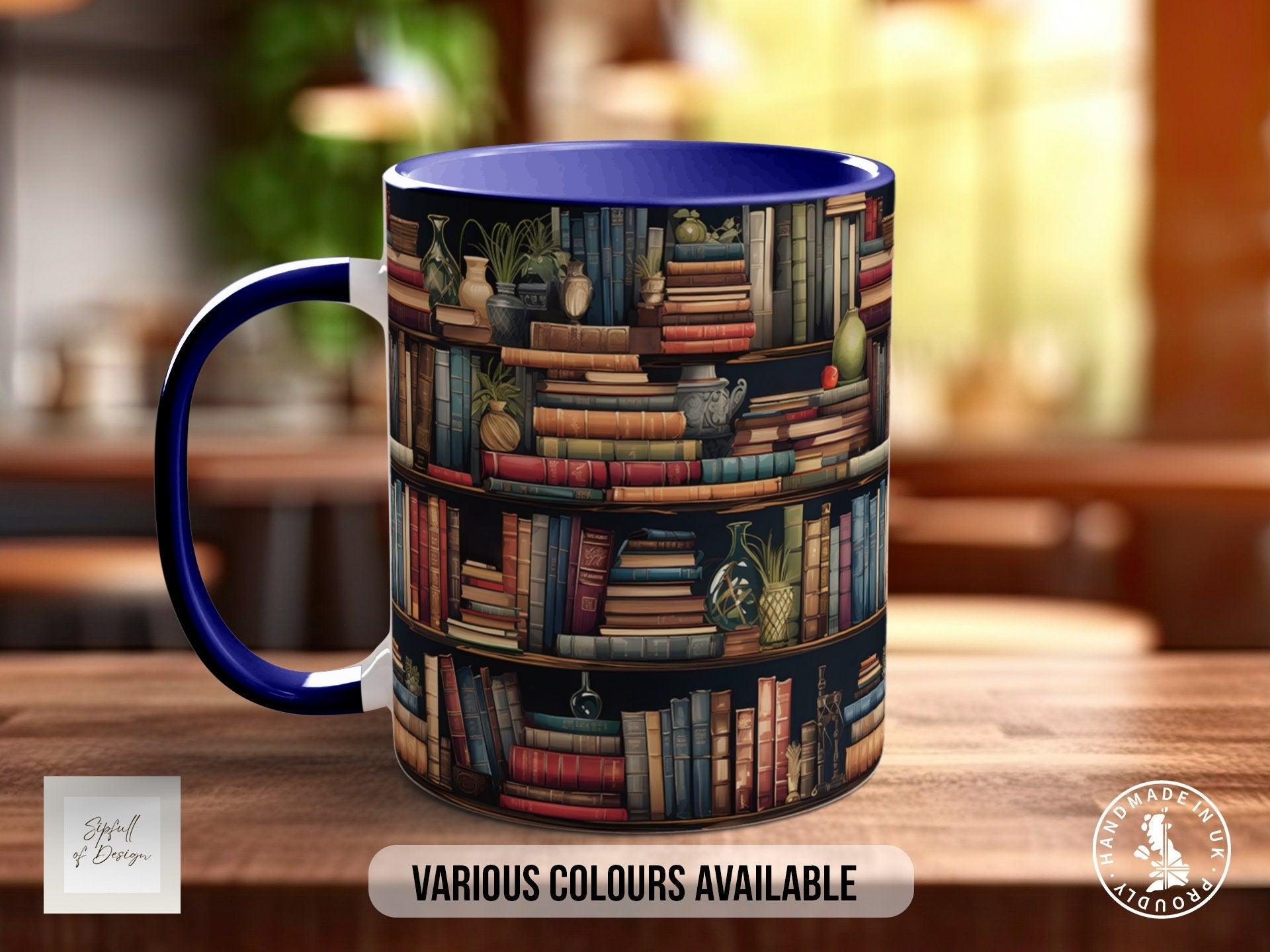 Book Shelf Pattern Full Wrap Coloured Art Mug - Design 4 - Sipfull of Design