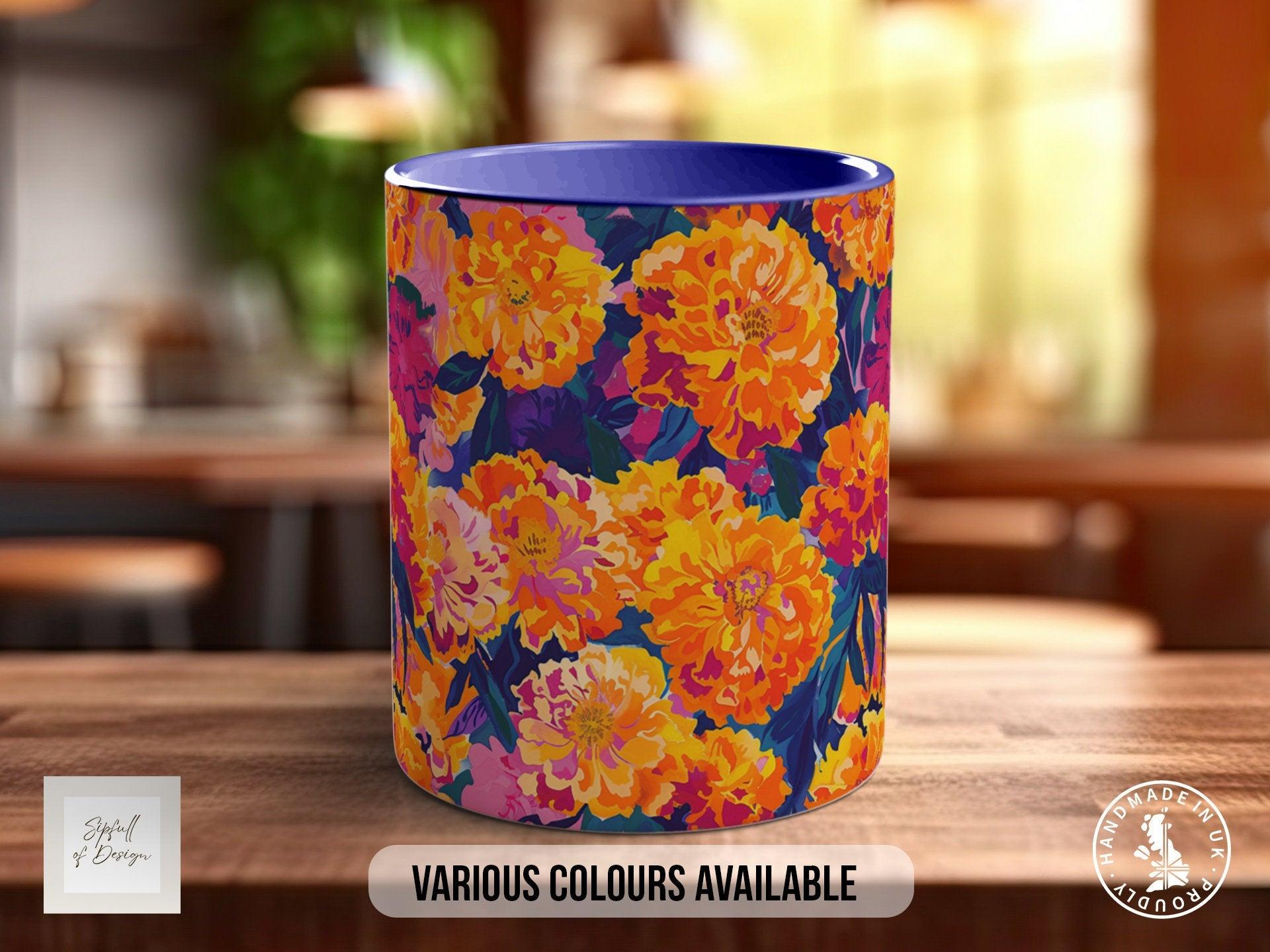 Birth Month Flowers Mug - October Marigold and Cosmos - - Sipfull of Design