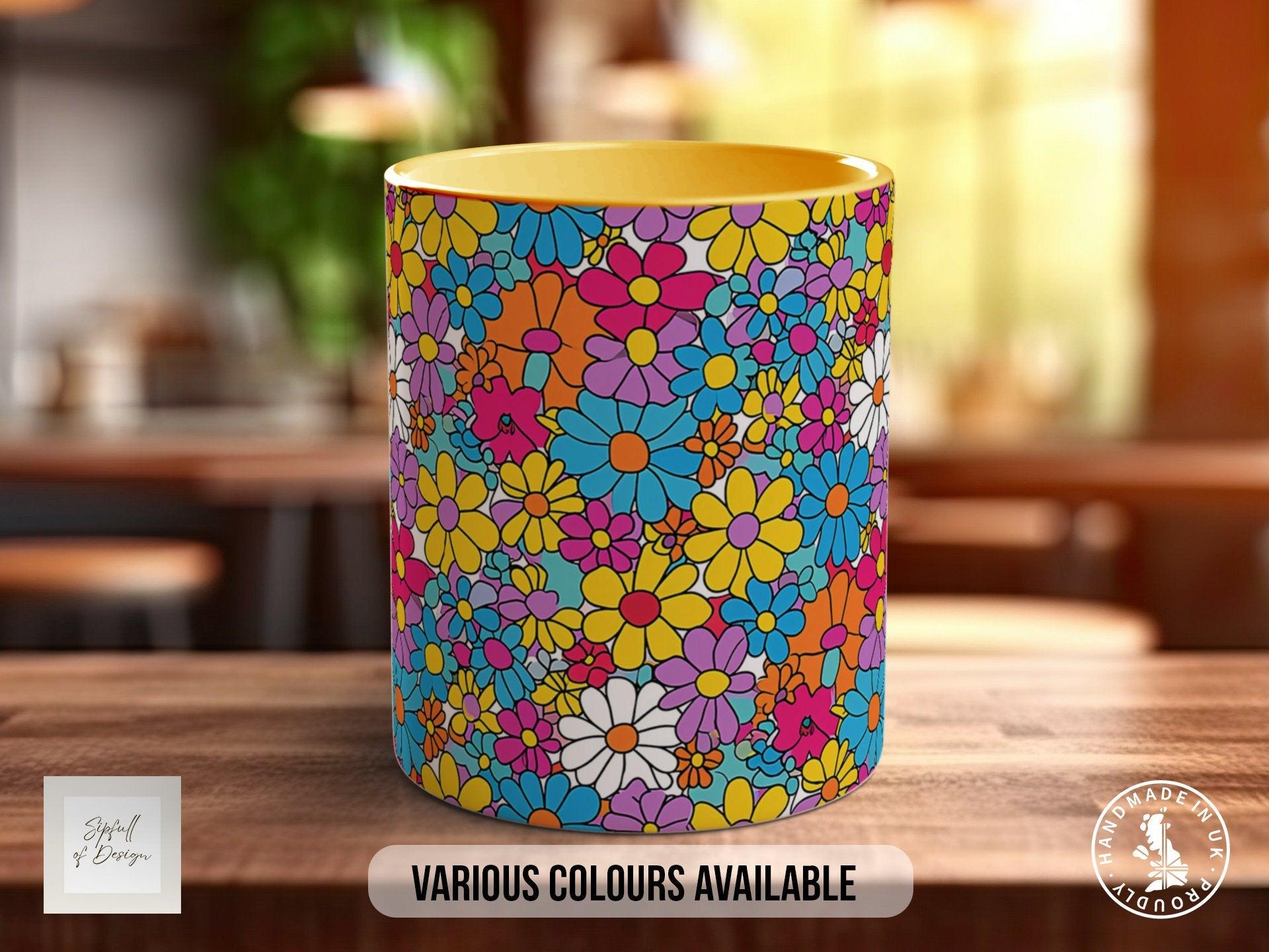 Coloured Groovy Flowers Full Wrap Art Mug - Design 4 - Sipfull of Design