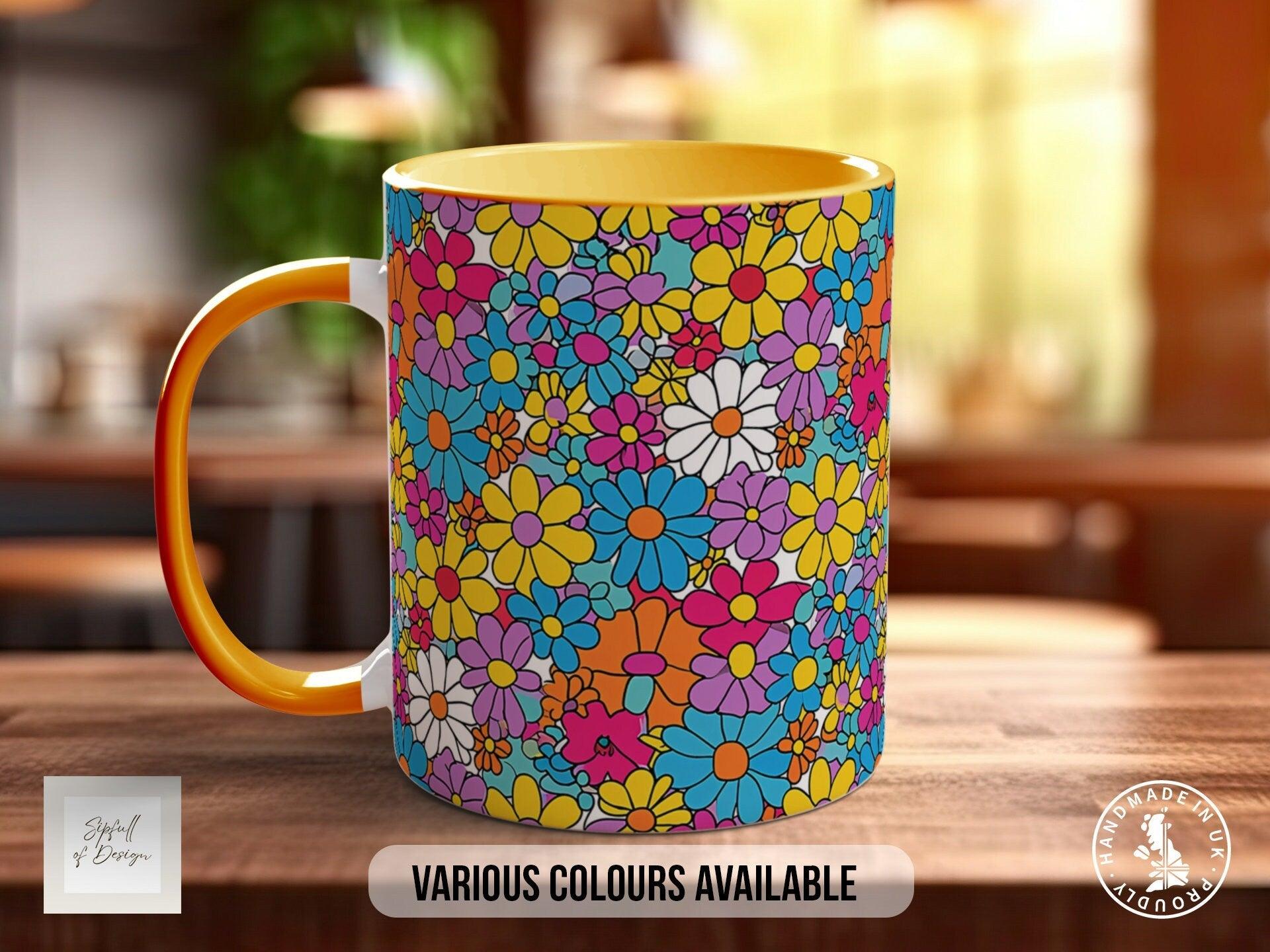 Coloured Groovy Flowers Full Wrap Art Mug - Design 4 - Sipfull of Design