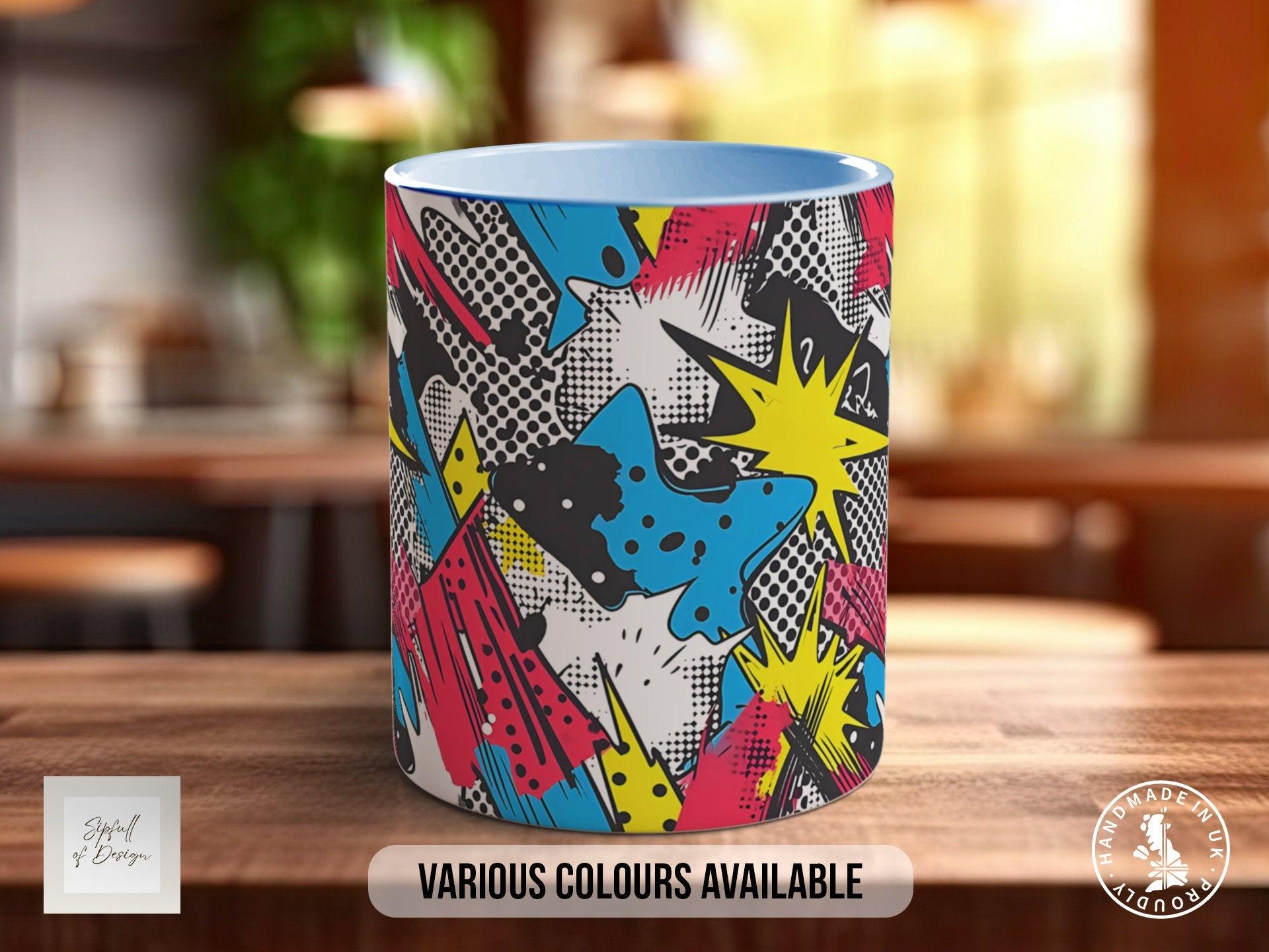 Abstract Comic Pop Pattern Full Wrap Coloured Art Mug - Design 11 - Sipfull of Design