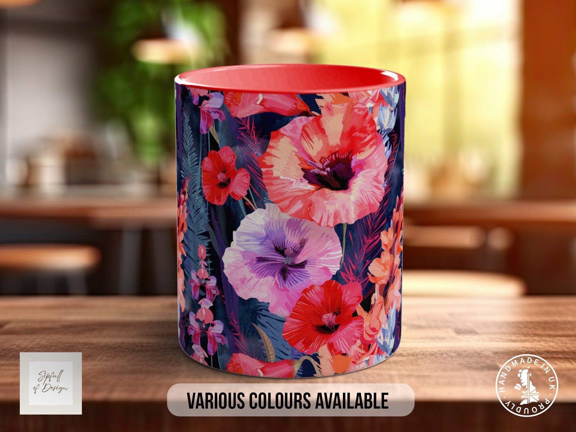 Birth Month Flowers Mug - August Gladiolus and Poppy - - Sipfull of Design