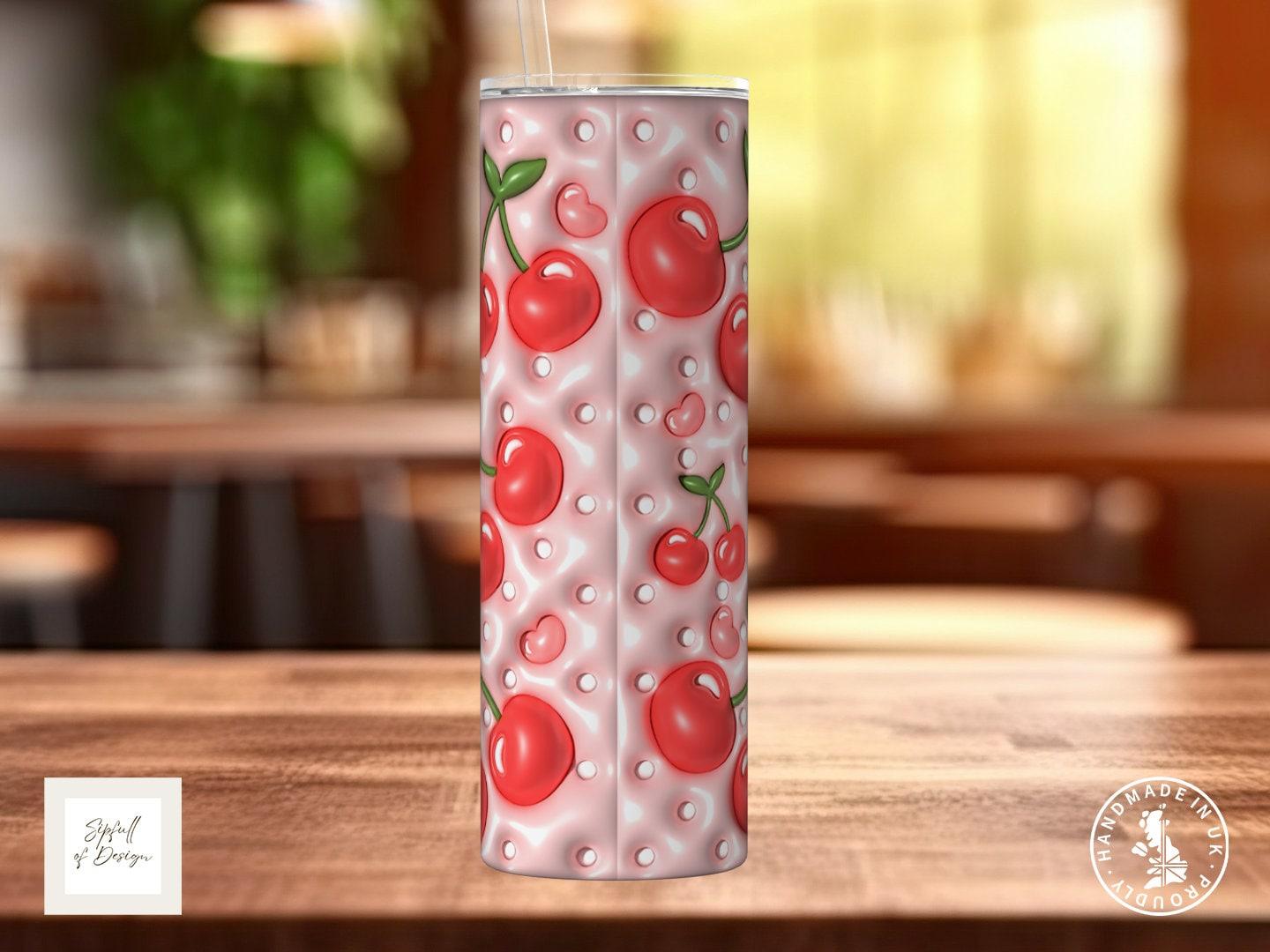Puffy Print Cherries 20oz Insulated Tumbler With lid and straw! - Sipfull of Design