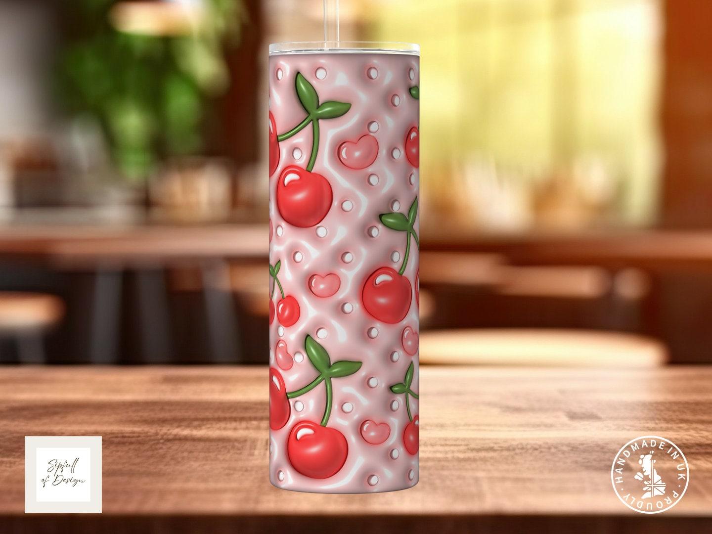 Puffy Print Cherries 20oz Insulated Tumbler With lid and straw! - Sipfull of Design