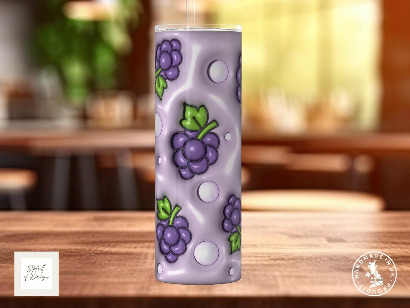 Puffy Print Grapes 20oz Insulated Tumbler With lid and straw! - Sipfull of Design