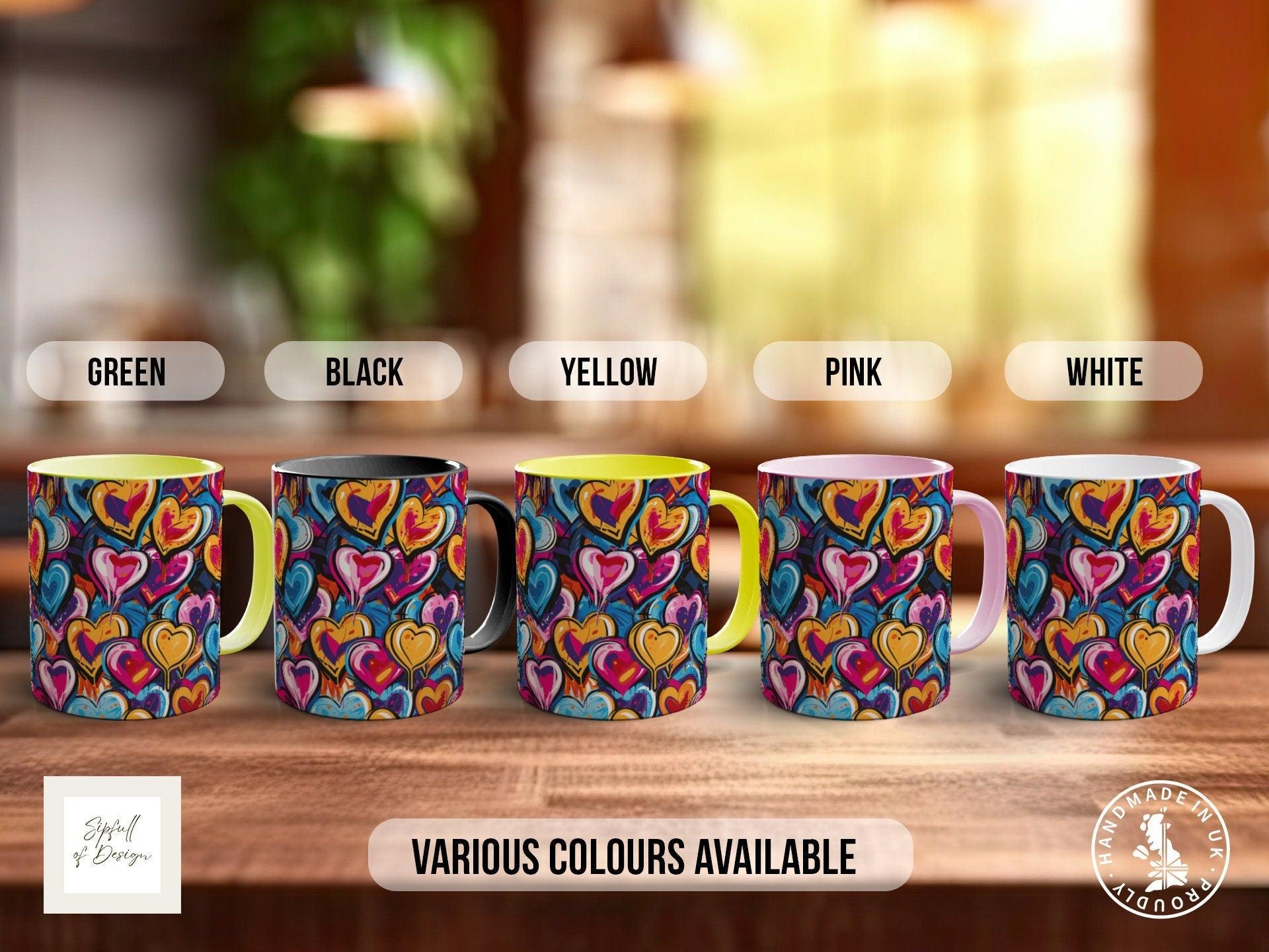 Graffiti Hearts Pattern Full Wrap Coloured Art Mug - Design 6 - Sipfull of Design