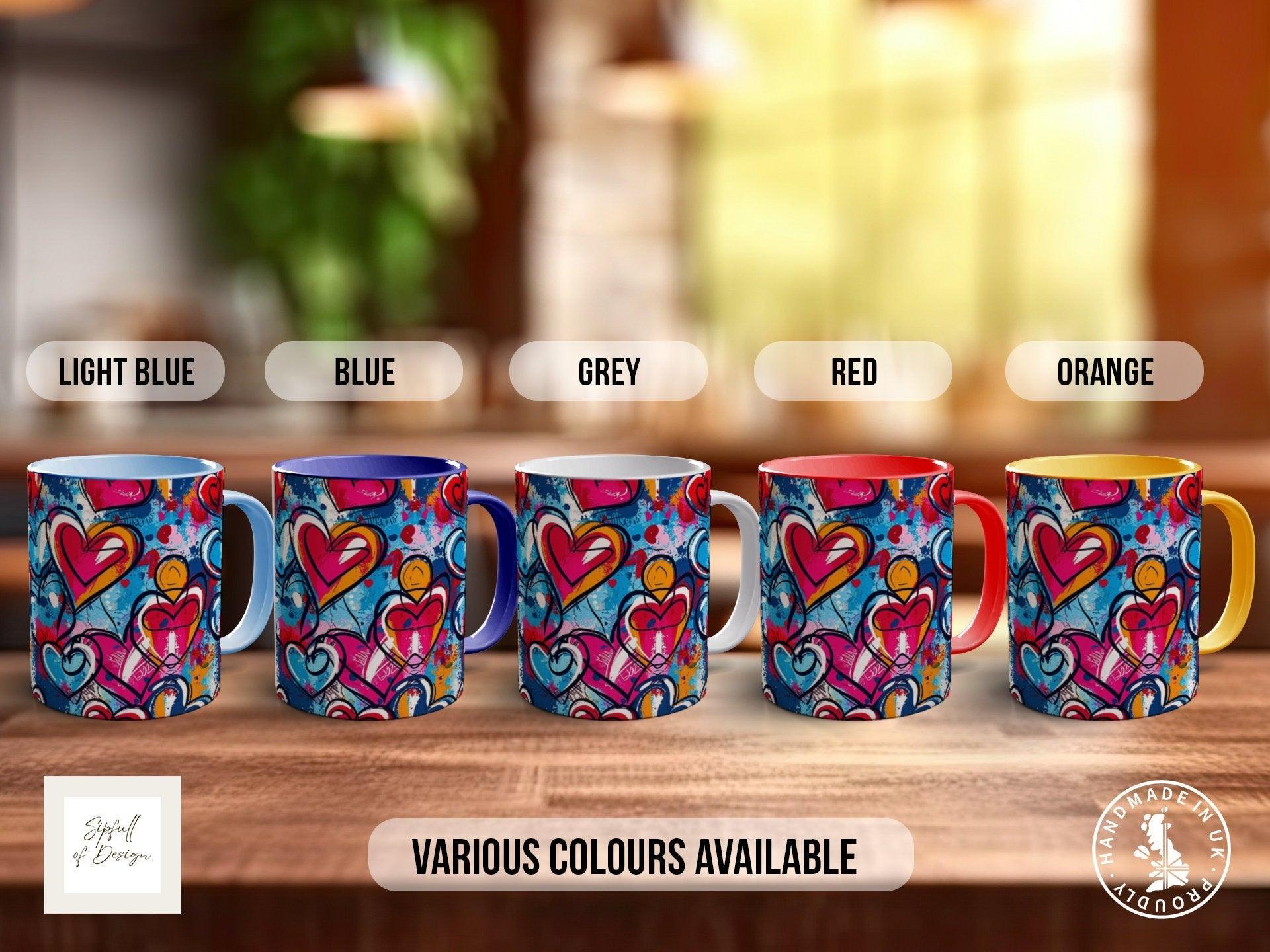 Graffiti Hearts Pattern Full Wrap Coloured Art Mug - Design 11 - Sipfull of Design