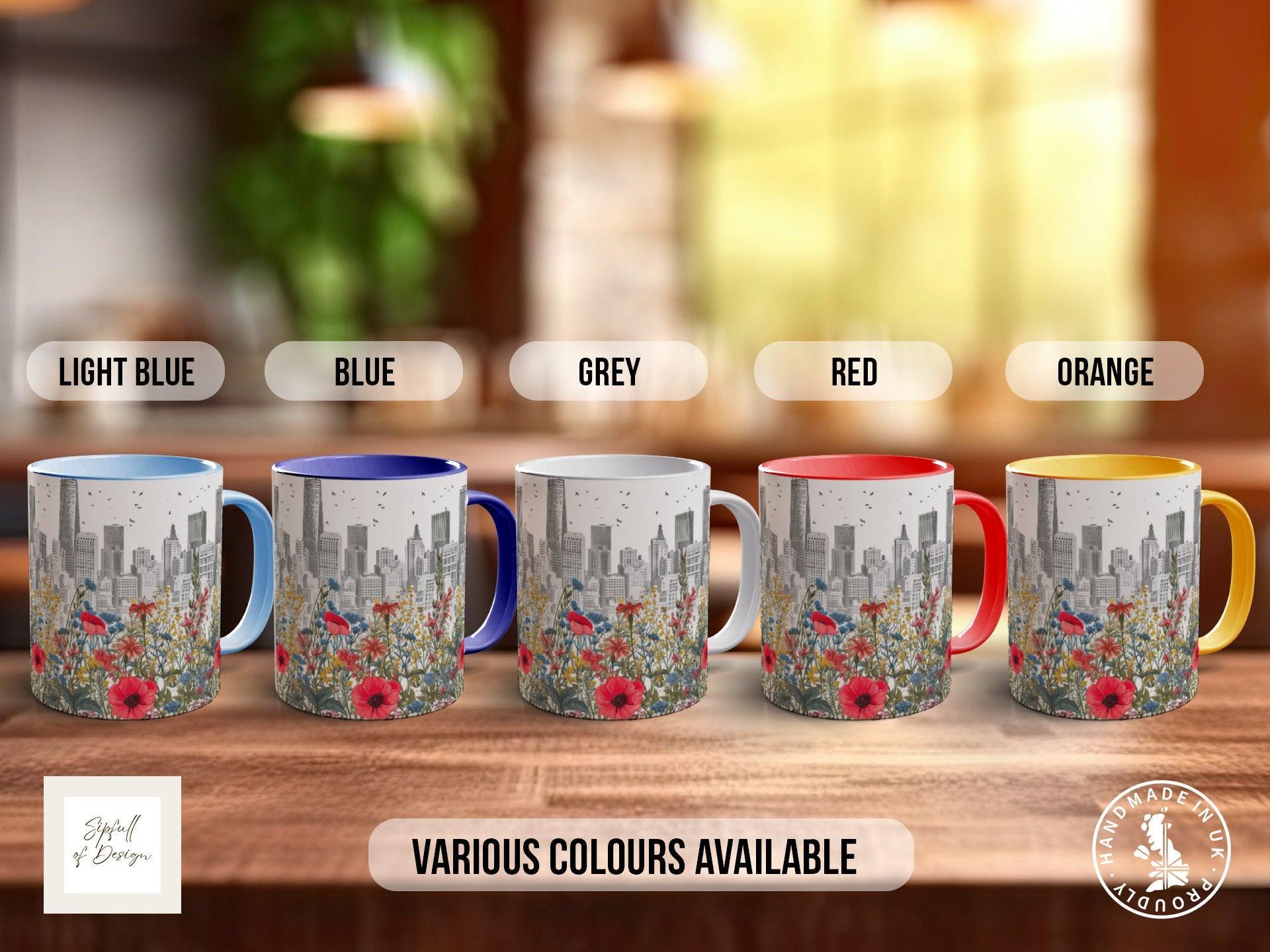 Cityscape Wildflower Pattern Full Wrap Coloured Art Mug - Design 2 - Sipfull of Design