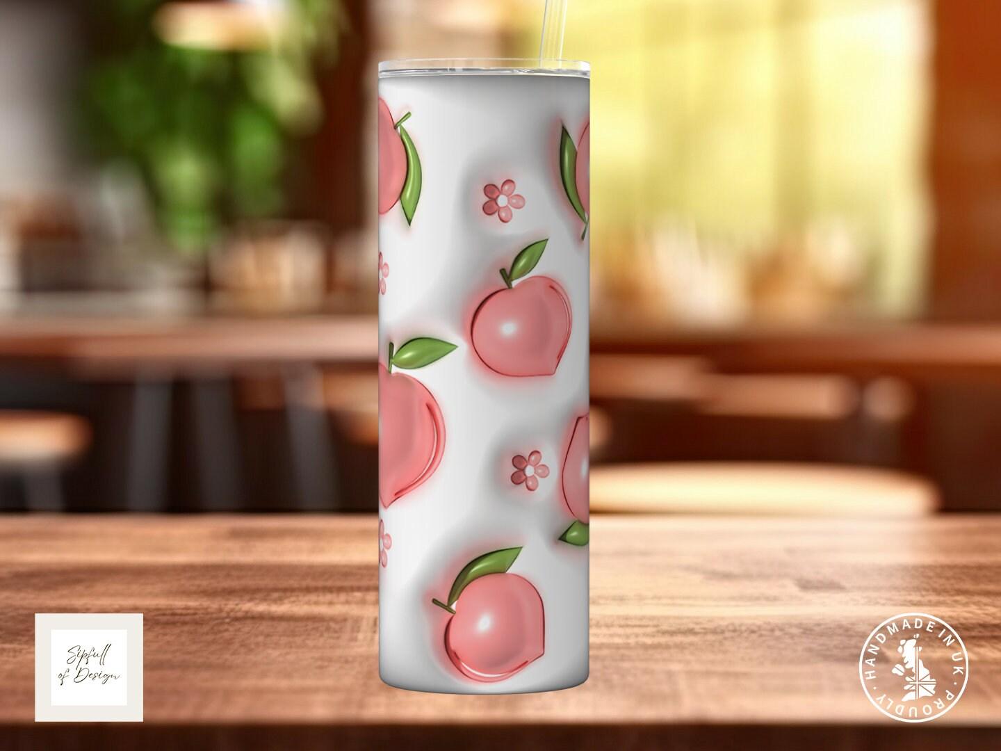 Puffy Print Peaches 20oz Insulated Tumbler With lid and straw! - Sipfull of Design