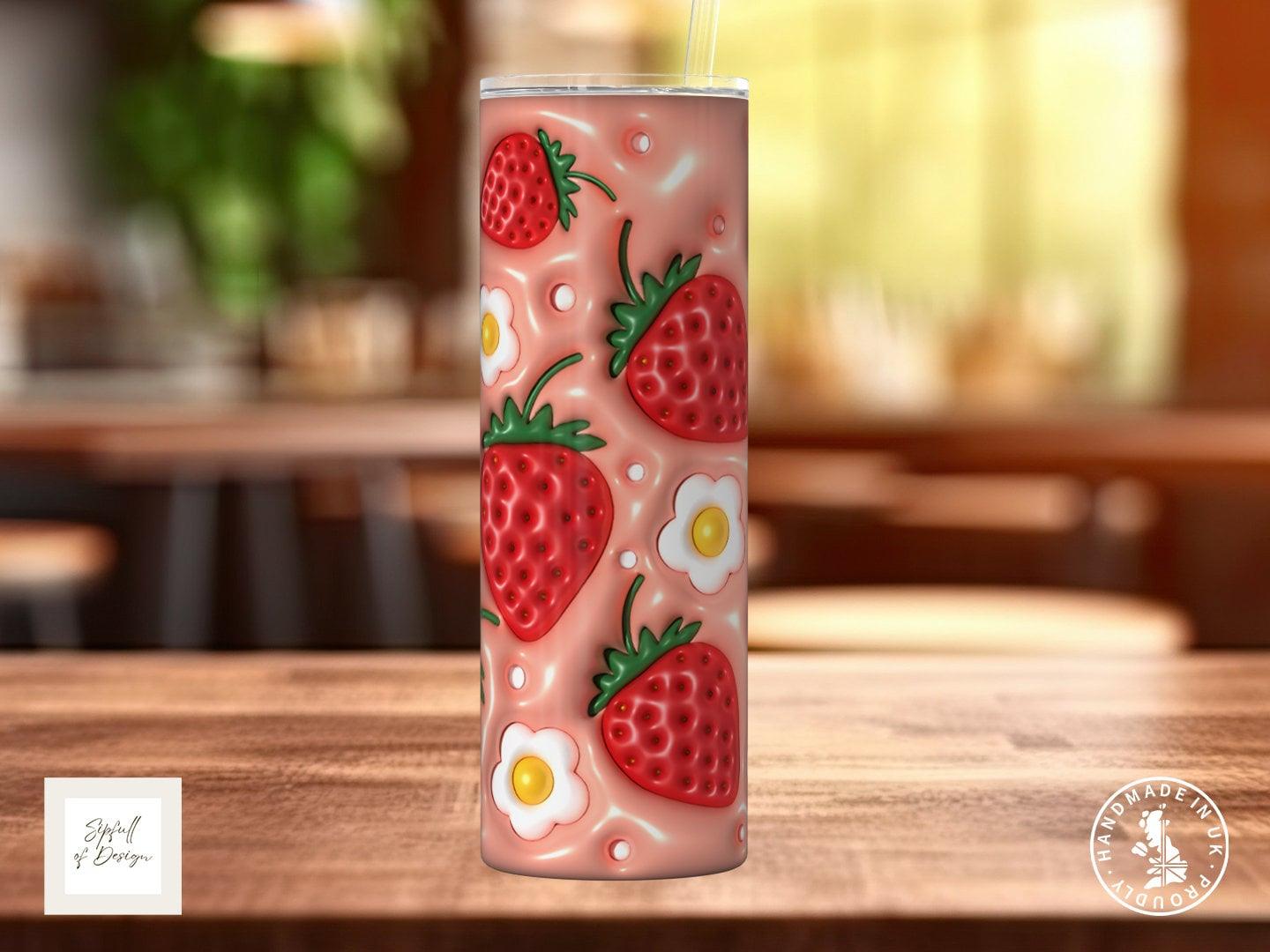 Puffy Print Strawberries 20oz Insulated Tumbler With lid and straw! - Sipfull of Design