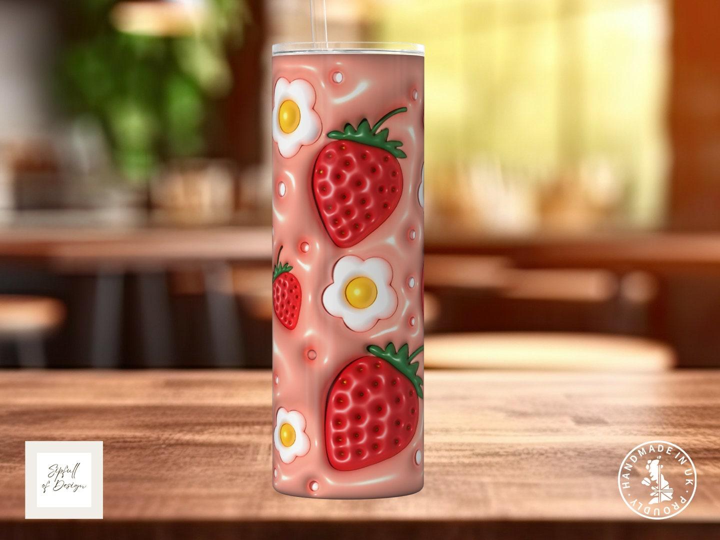 Puffy Print Strawberries 20oz Insulated Tumbler With lid and straw! - Sipfull of Design