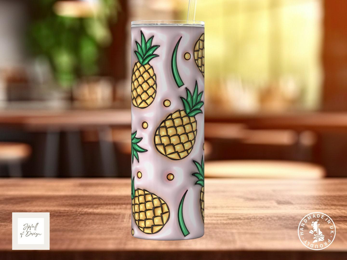 Puffy Print Pineapples 20oz Insulated Tumbler With lid and straw! - Sipfull of Design