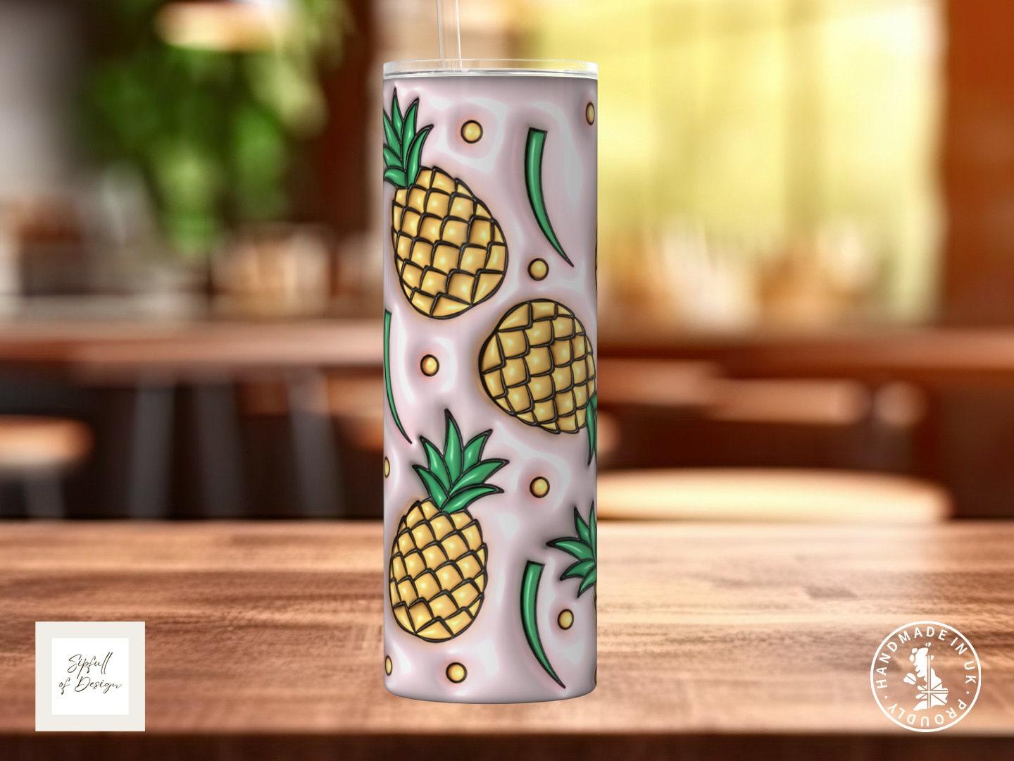 Puffy Print Pineapples 20oz Insulated Tumbler With lid and straw! - Sipfull of Design