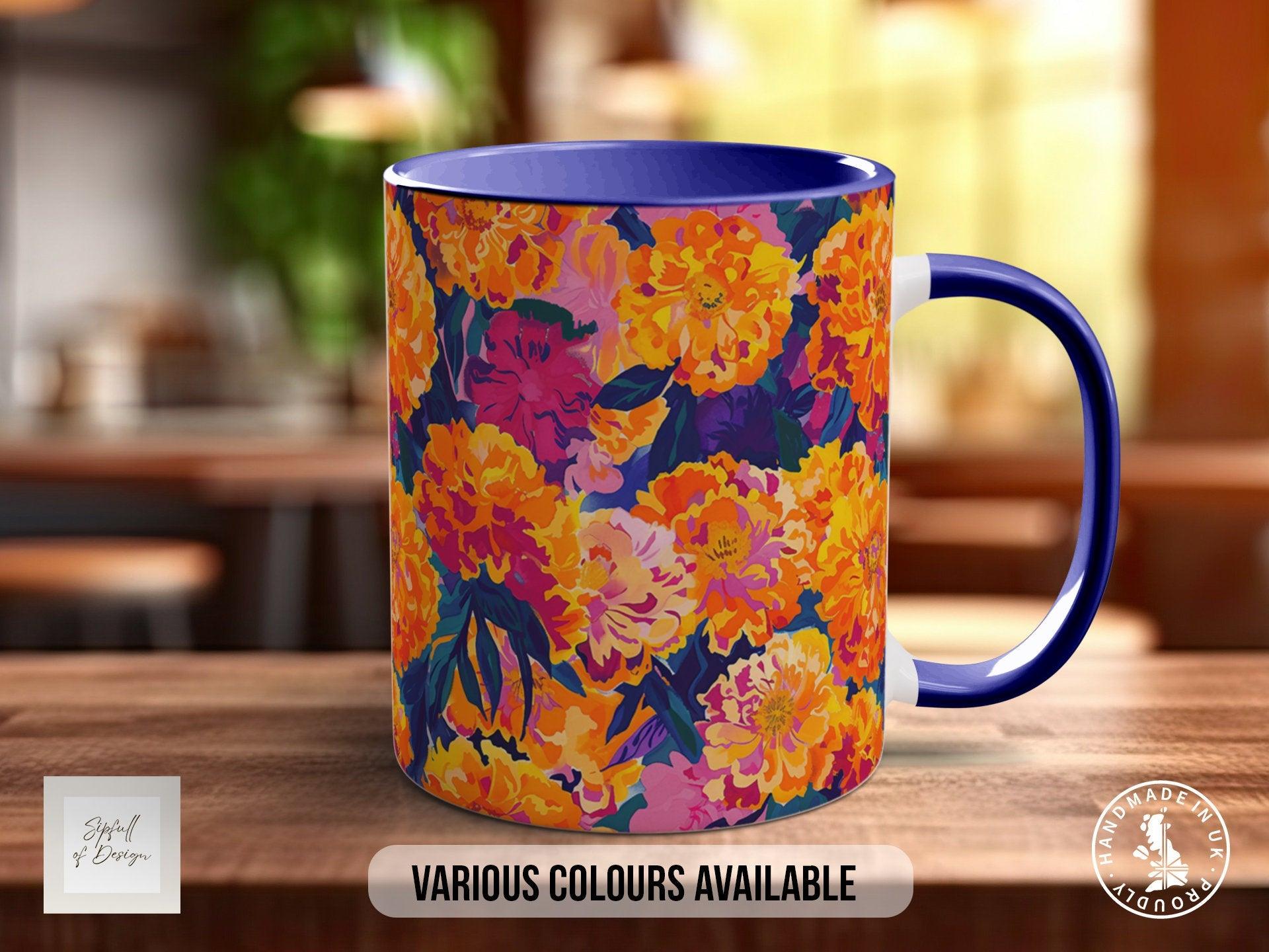 Birth Month Flowers Mug - October Marigold and Cosmos - - Sipfull of Design