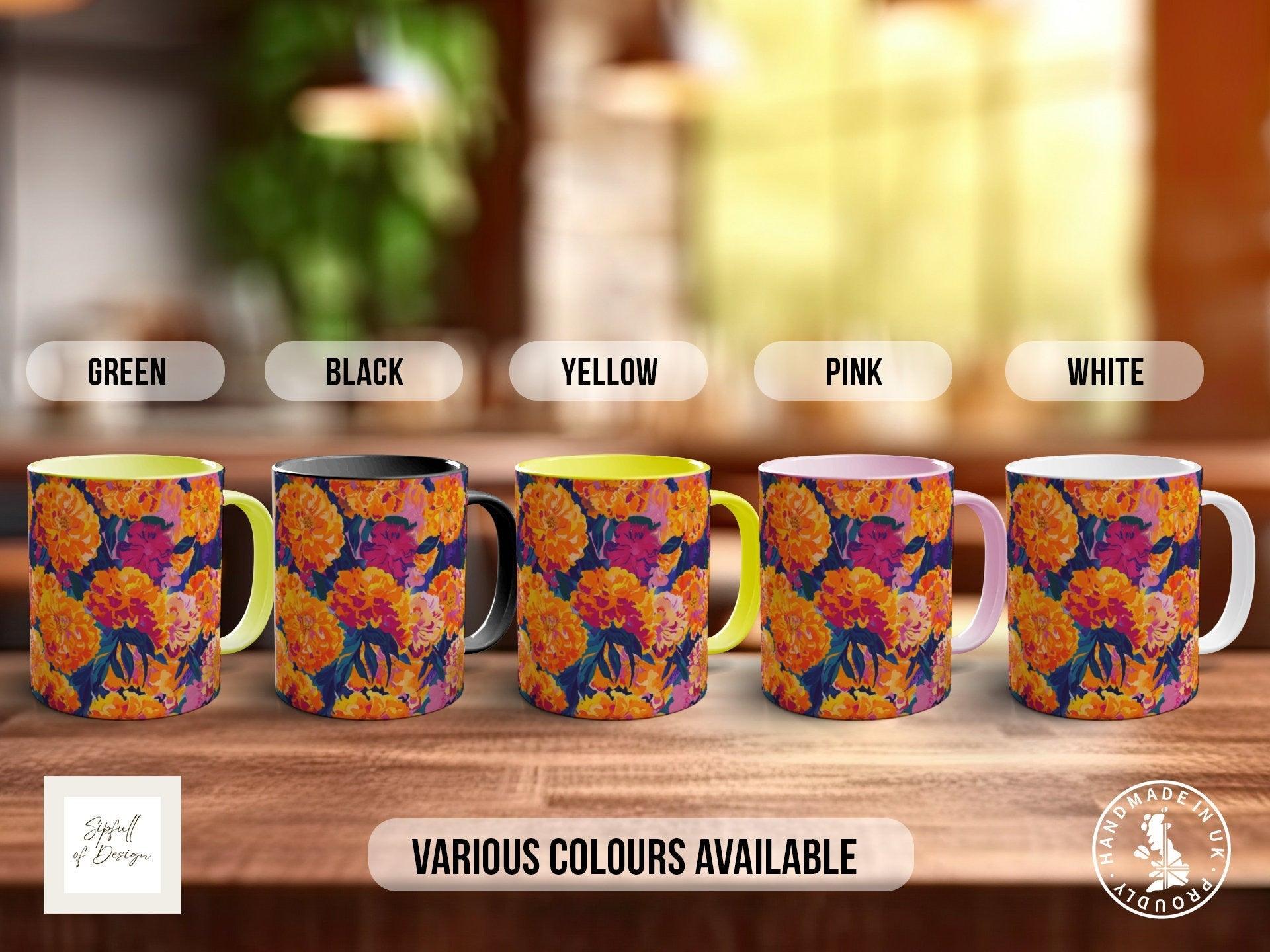 Birth Month Flowers Mug - October Marigold and Cosmos - - Sipfull of Design