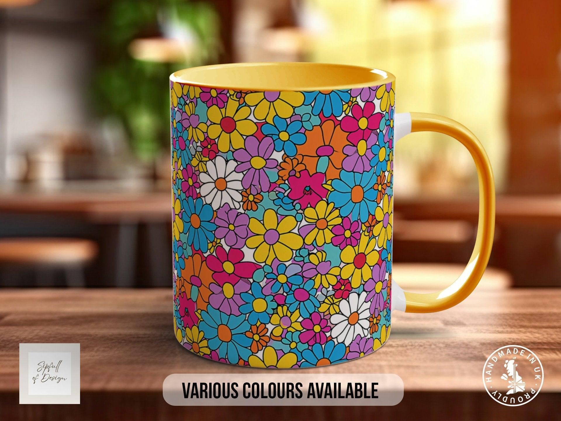 Coloured Groovy Flowers Full Wrap Art Mug - Design 4 - Sipfull of Design
